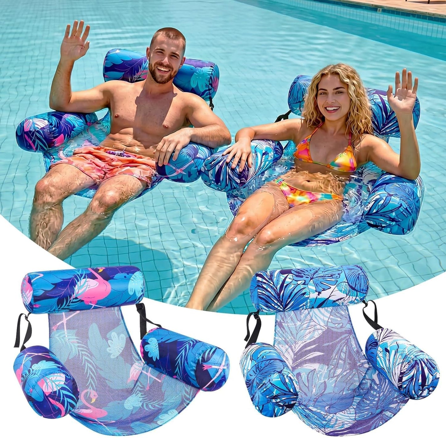HotInflatable Pool Float Chair - 2 Pack Pool Floats Adult Heavy Duty, Water Floating Lounge Chairs, Blow up Floaties Adults for Summer Fun Party Lake Beach