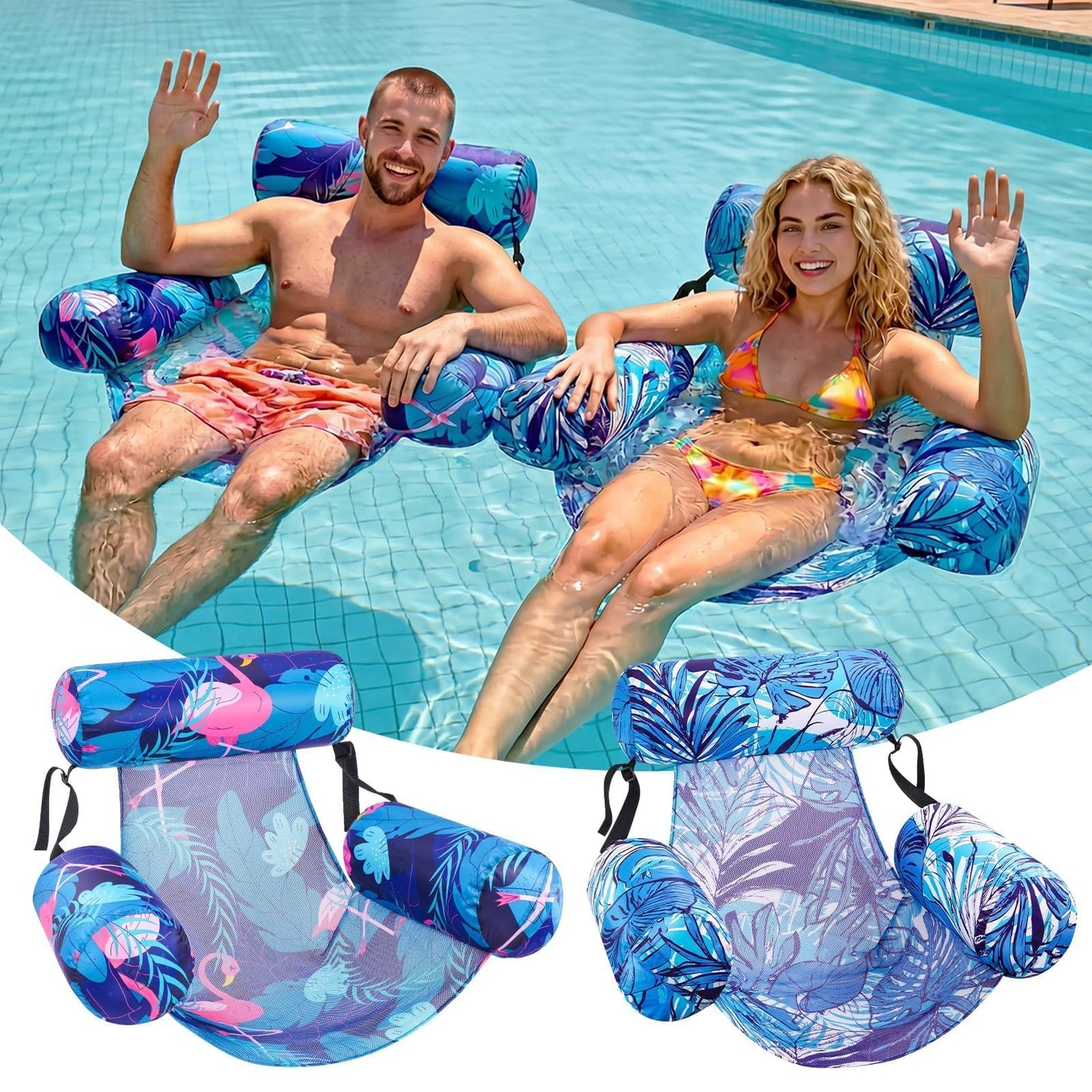 HotInflatable Pool Float Chair - 2 Pack Pool Floats Adult Heavy Duty, Water Floating Lounge Chairs, Blow up Floaties Adults for Summer Fun Party Lake Beach