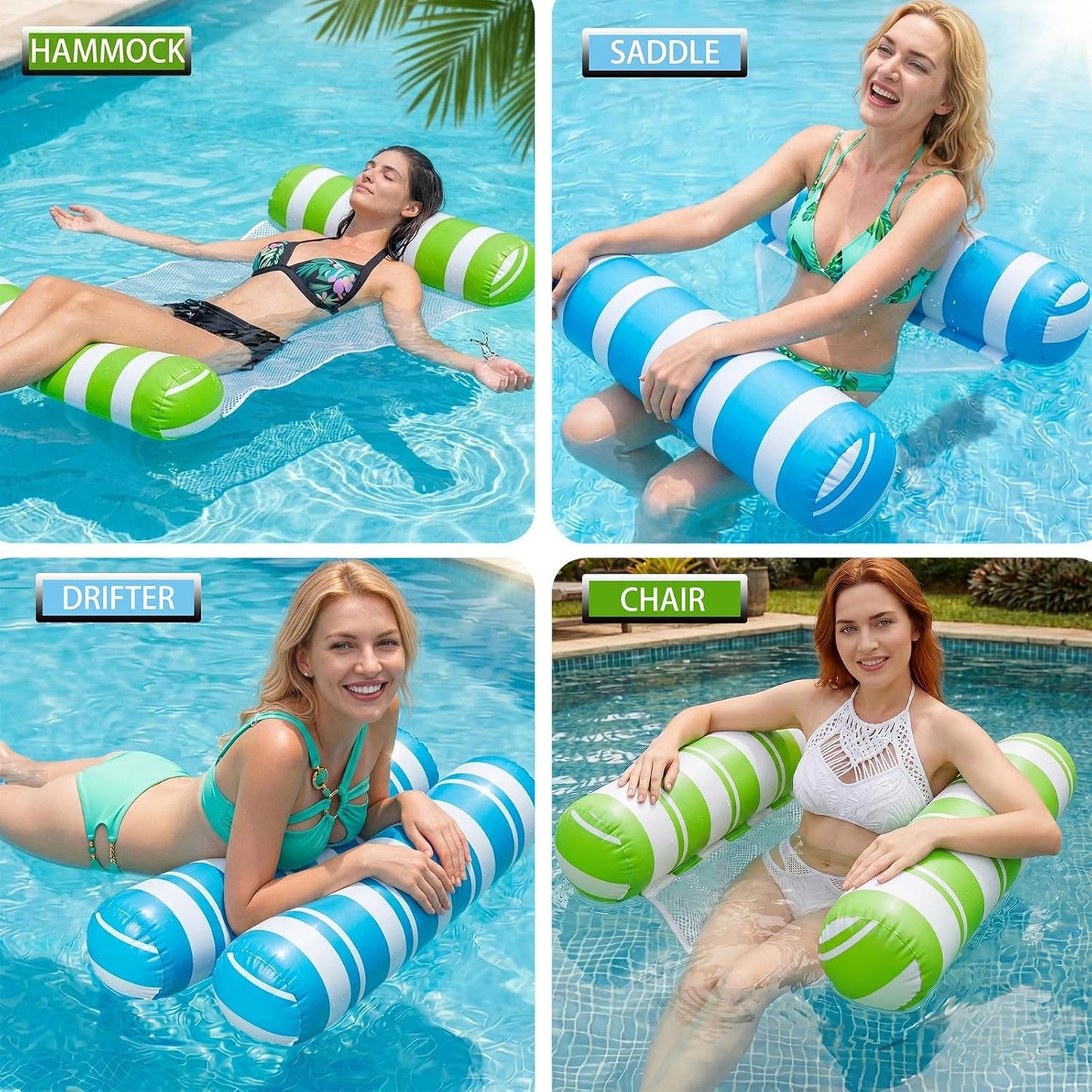 Hot5 Pack Inflatable Pool Floats Adult Size Water Hammock,Hammock Floats for Adults,4-in-1 Multi-Purpose Pool Floating Toys,Pool Rafts Lounge Chairs Floaties,for Adults Vacation Fun and Rest