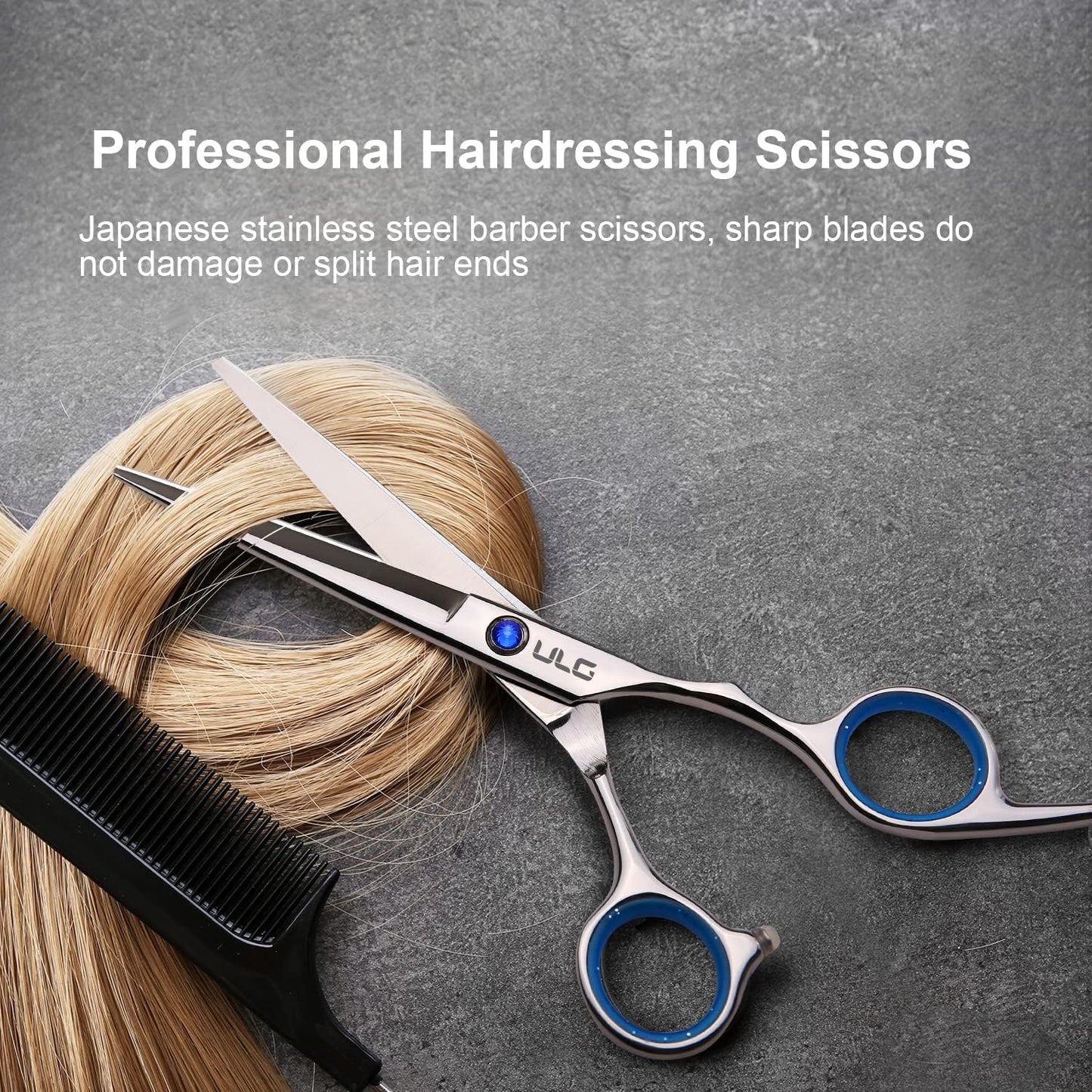 HotHair Cutting Scissors, ULG Professional Hair Scissors 6.5 inch Right-Hand Razor Edge Barber Shears Salon Hair Cutting Shears Made of Japanese Stainless Steel, Hand Sharpened Blue