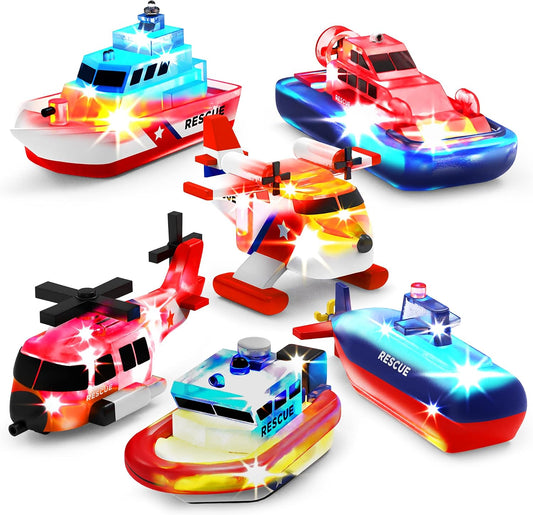 HotTub Works® Ocean Rescue™ Vehicles Light Up Bath Toys, 6 Pack | Water-Activated Light Up Toys Flash & Change Color | Easy-Grip Baby & Toddler Bath Toys | Sensory Toys with Bath Lights for Kids Bath
