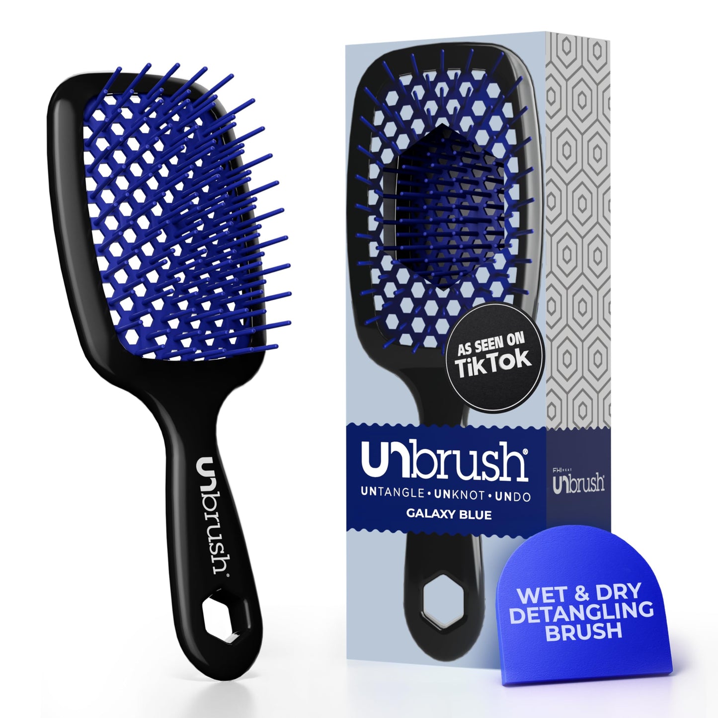 HotFHI Heat UNbrush Detangling Brush for Pain-Free Brushing on All Wet or Dry Hair Types — Durable DuoFlex Anti-Static Bristles, Lightweight Handle, Vented Hair Brush, Periwinkle Light Blue