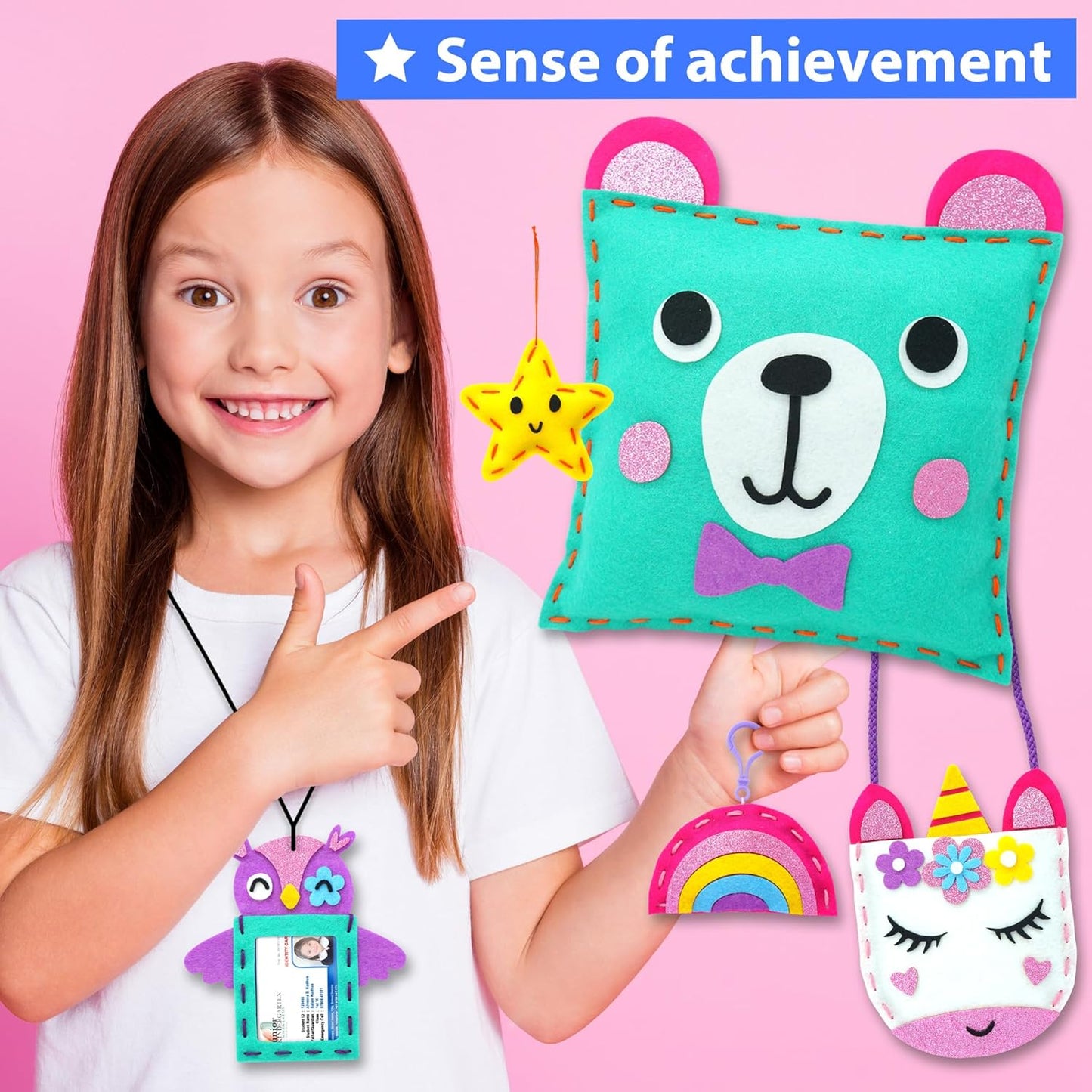 HotKRAFUN My First Sewing Kit for Kids Ages 6-12 | 7 Animal Dolls | 7 stuffed animal & plush pillow projects. Pre-punched felt & instructions included. Gift for girls & boys