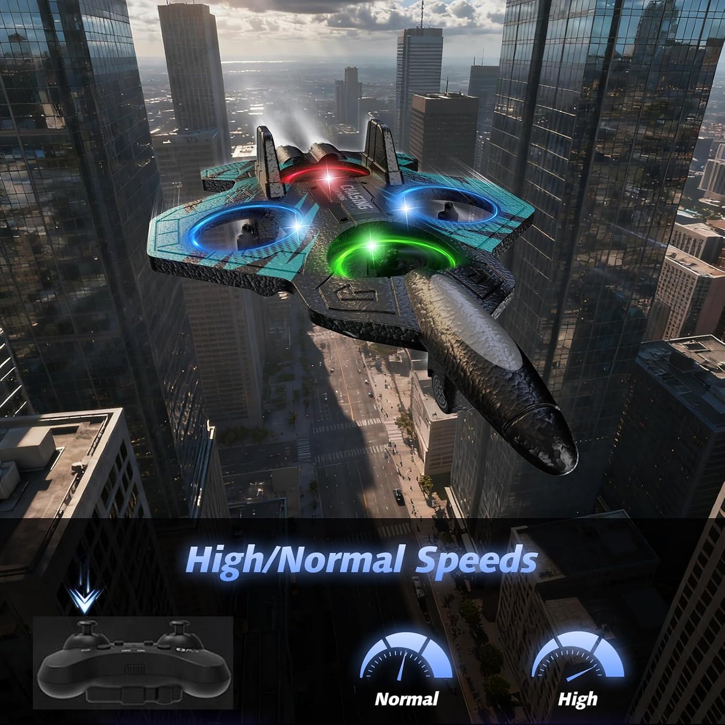 Hot Foam RC Airplane with Cool Led Light, 360° Flip and Headless Mode, Remote Control Airplane RC Plane for Kids Adults Aged 6+, RC Flying Toy for Kids, Birthday Gift - Black Blue