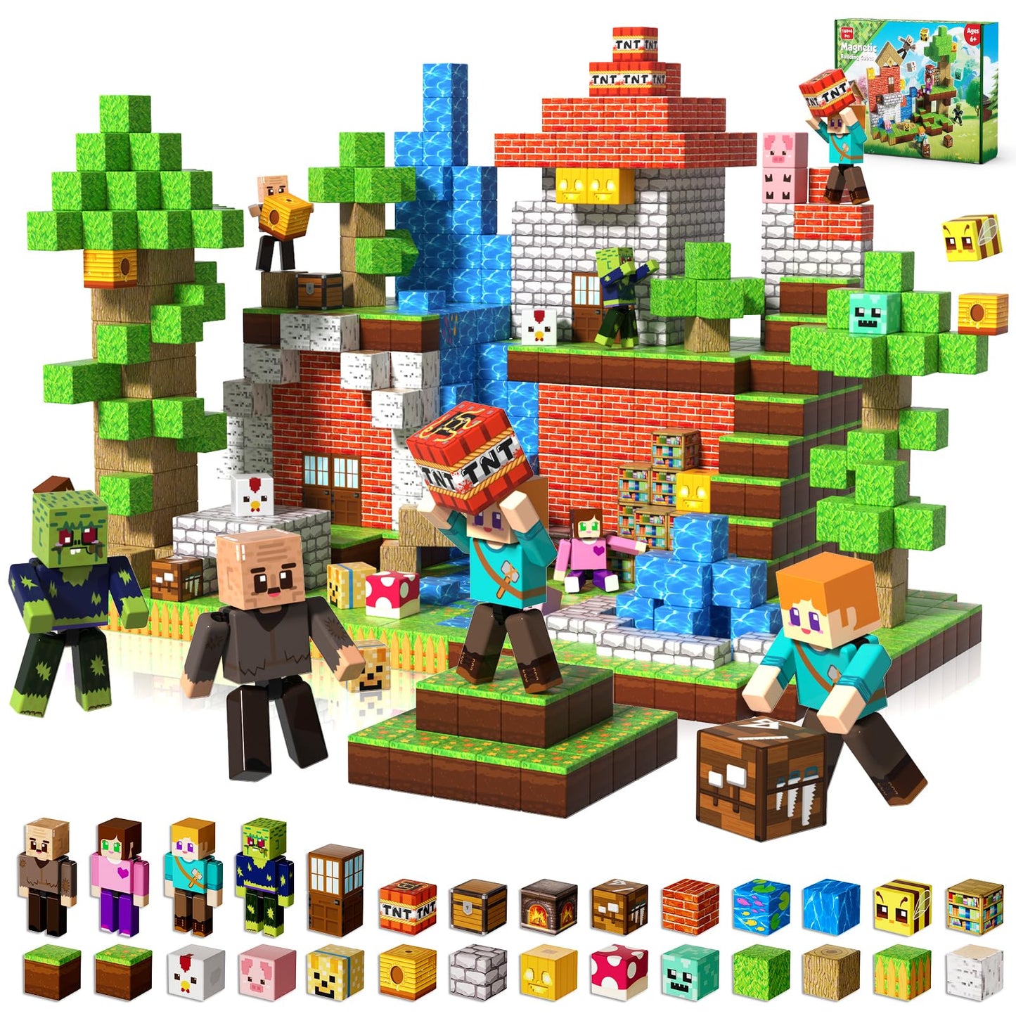 HotMagneverse 20 Pcs Magnetic Action Figures Playset - Magnetic Building Blocks, Magnet Cubes and Rotatable Figures Character Toys for Kids, Birthday Gift for 6+ Year Old Boys Girls (Patent Pending)