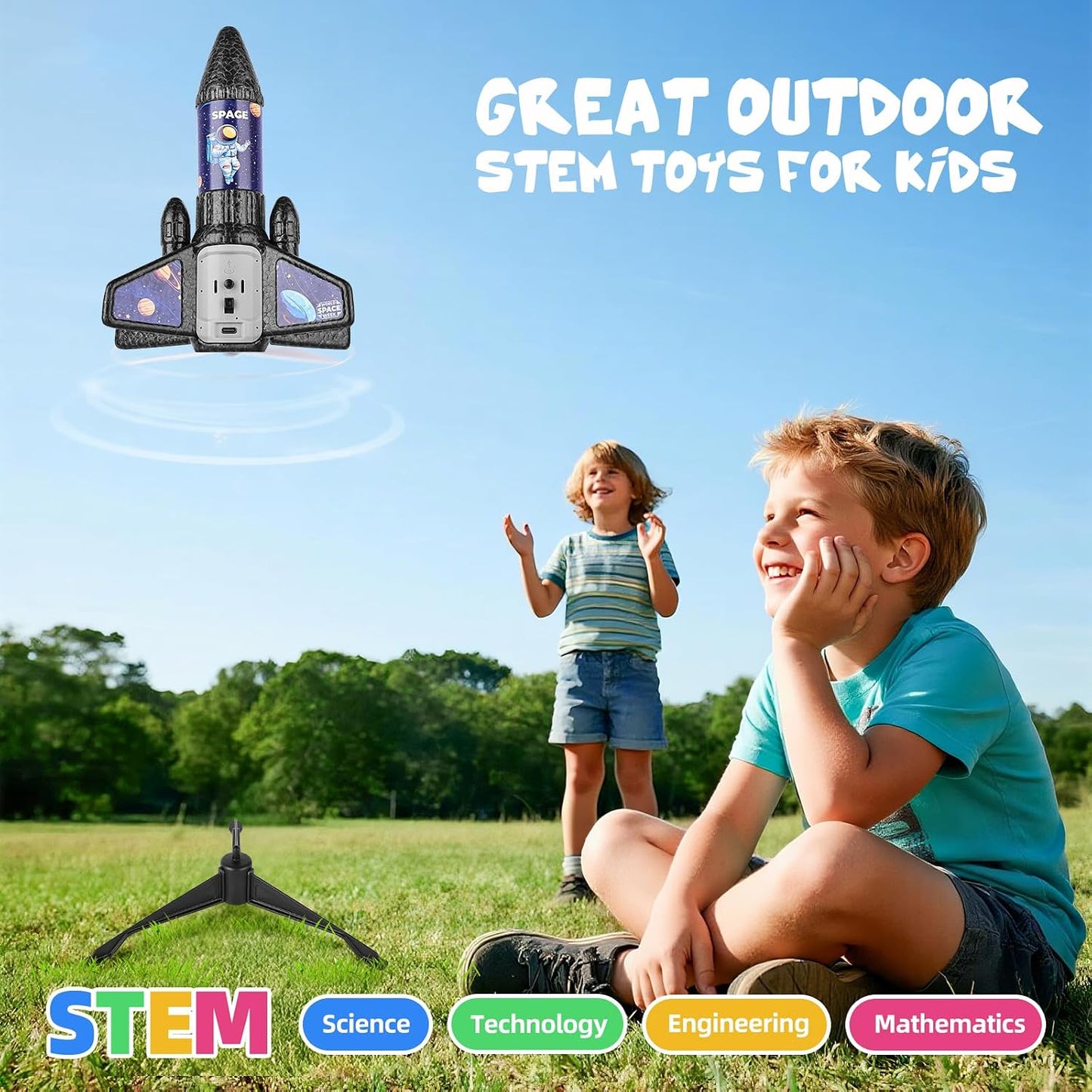 Hot VisionX Rocket Launcher for Kids, 2nd Gen Improved Design, Launch Up to 200ft, Auto-Launch Rocket Toy with Parachute, Outdoor Toys for Ages 5-13, for Boys & Girls, Black