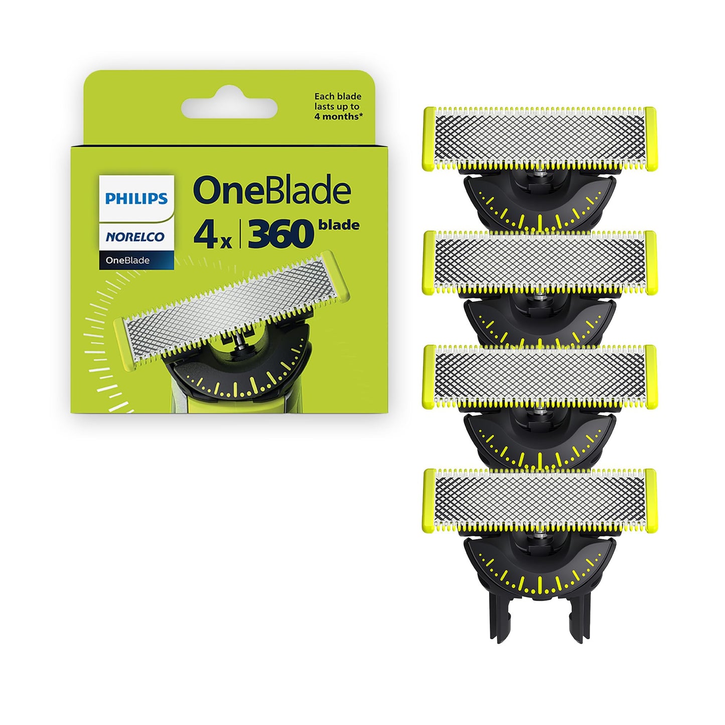 HotPhilips Norelco OneBlade 360 Blades, Genuine Replacement Blades for OneBlade Electric Shaver and Trimmer, 4 Pack, QP440/80