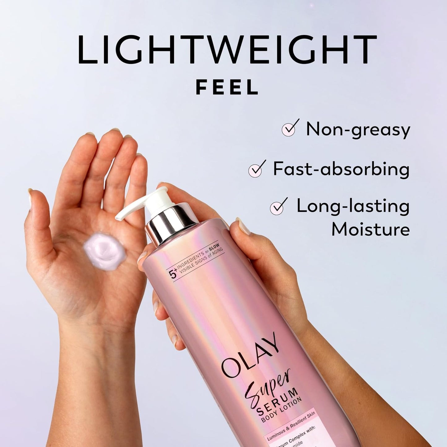 HotOlay Super Serum Hand & Body Lotion for Dry Skin, 24hr Long Lasting Hydration, 5+ Ingredient Complex for Bright Even Firm Luminous Skin, Sweet Vanilla & Soft Wood Scent, 18.5 fl oz