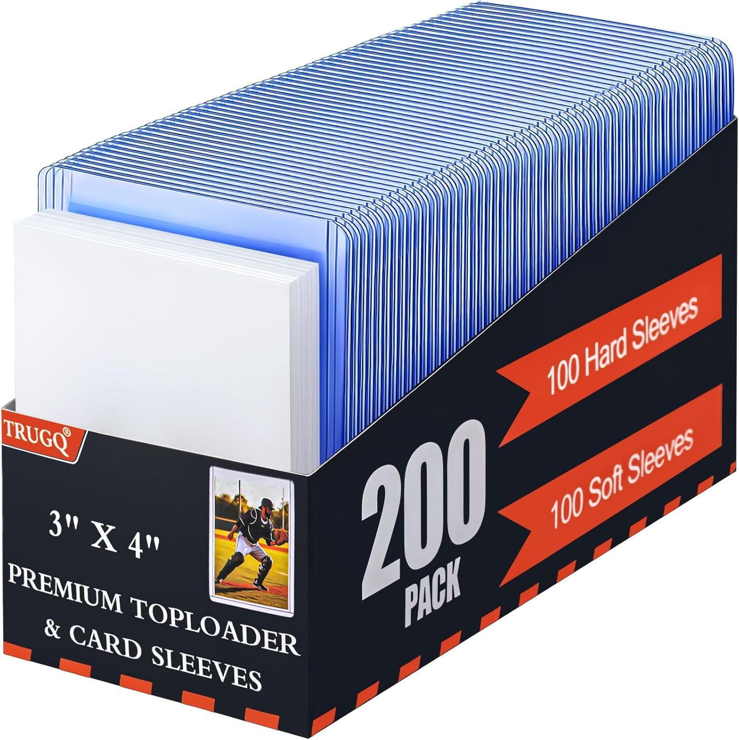 Hot200 Card Sleeves Toploads for Cards,3" x 4" Baseball Card Protectors,Premium Standard Size Trading Hard Plastic Card Holder for Sports Football Cards(100 Hard Protectors +100 Soft Sleeves)