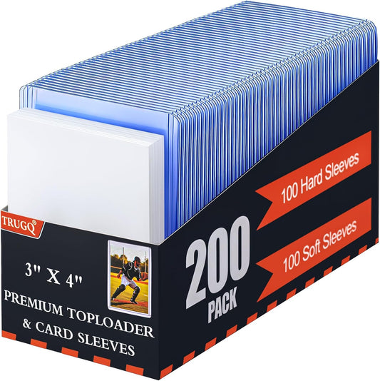 Hot200 Card Sleeves Toploads for Cards,3" x 4" Baseball Card Protectors,Premium Standard Size Trading Hard Plastic Card Holder for Sports Football Cards(100 Hard Protectors +100 Soft Sleeves)