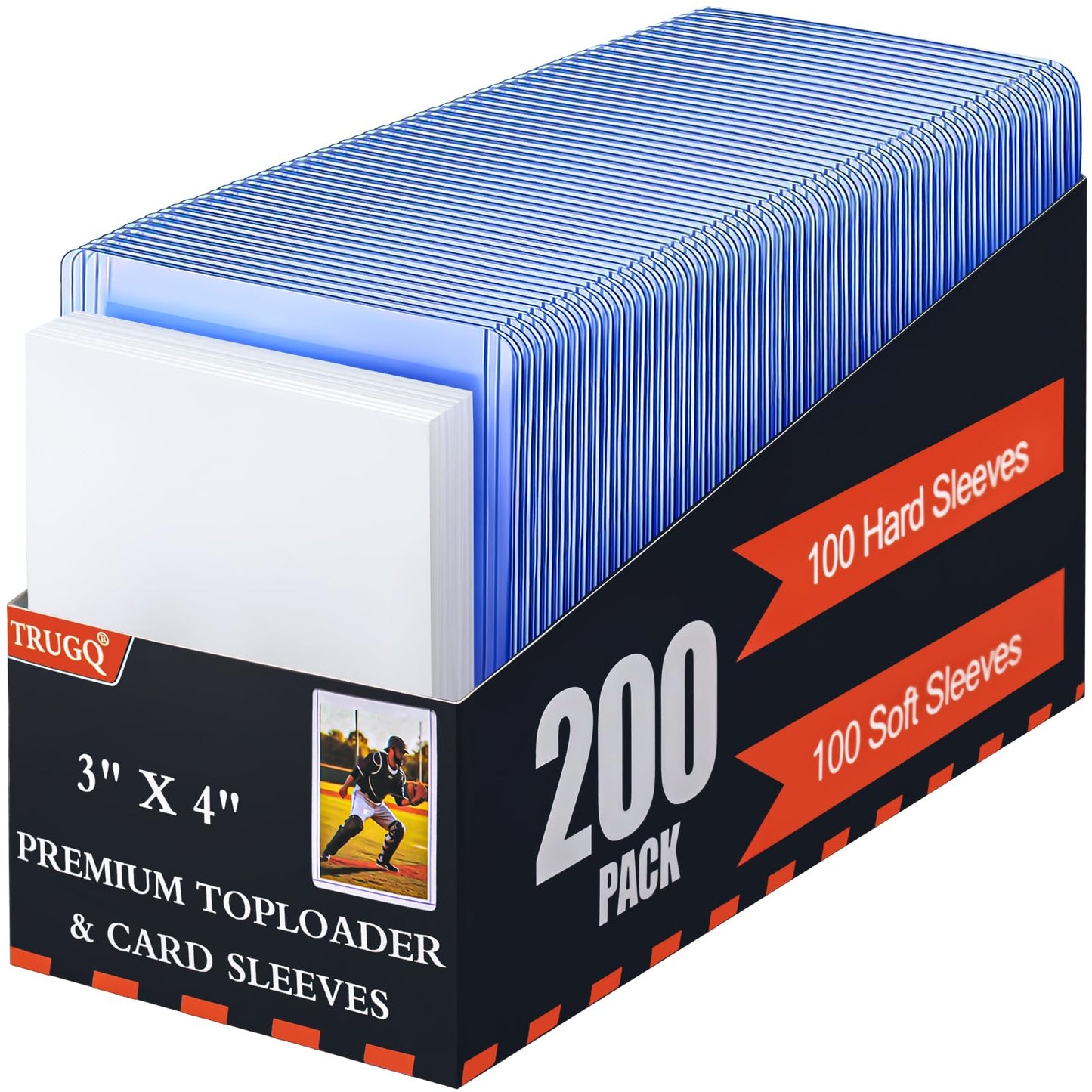 Hot200 Card Sleeves Toploads for Cards,3" x 4" Baseball Card Protectors,Premium Standard Size Trading Hard Plastic Card Holder for Sports Football Cards(100 Hard Protectors +100 Soft Sleeves)