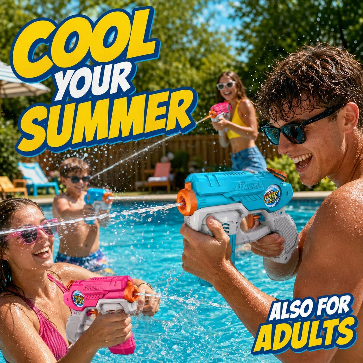 Hot Water Guns for Kids and Adults, 4 Pack Super Squirt Blaster 220cc High Capacity Soaker Long Range Outdoor Summer Beach Pool Backyard Water Toys