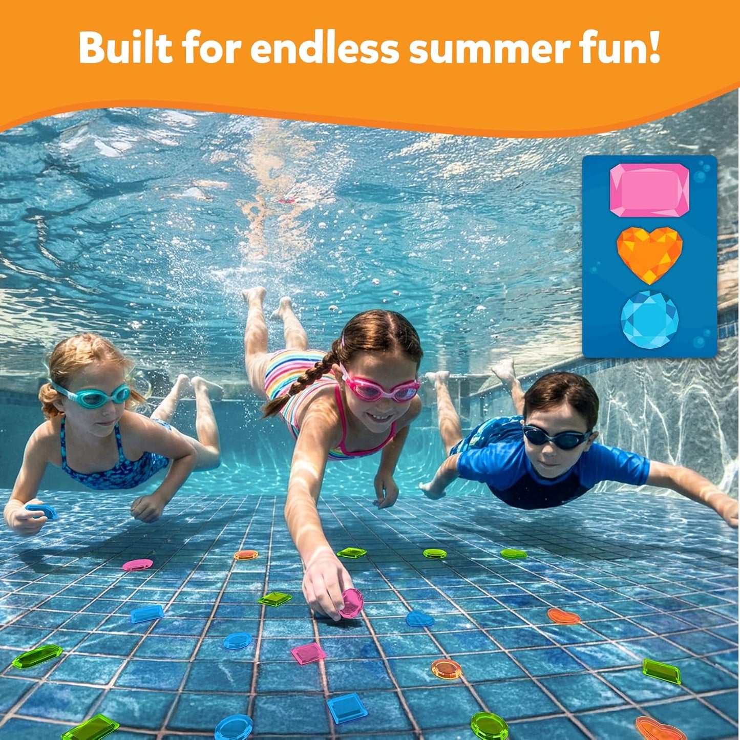HotSkillmatics – Seek & Splash, Pool Dive Toys for Kids, Search & Find Game | Swimming Pool Game, Fun Summer Gift for Boys & Girls Ages 6, 7, 8, 9, 10, 11 & Up, Includes 64 Colorful Gems