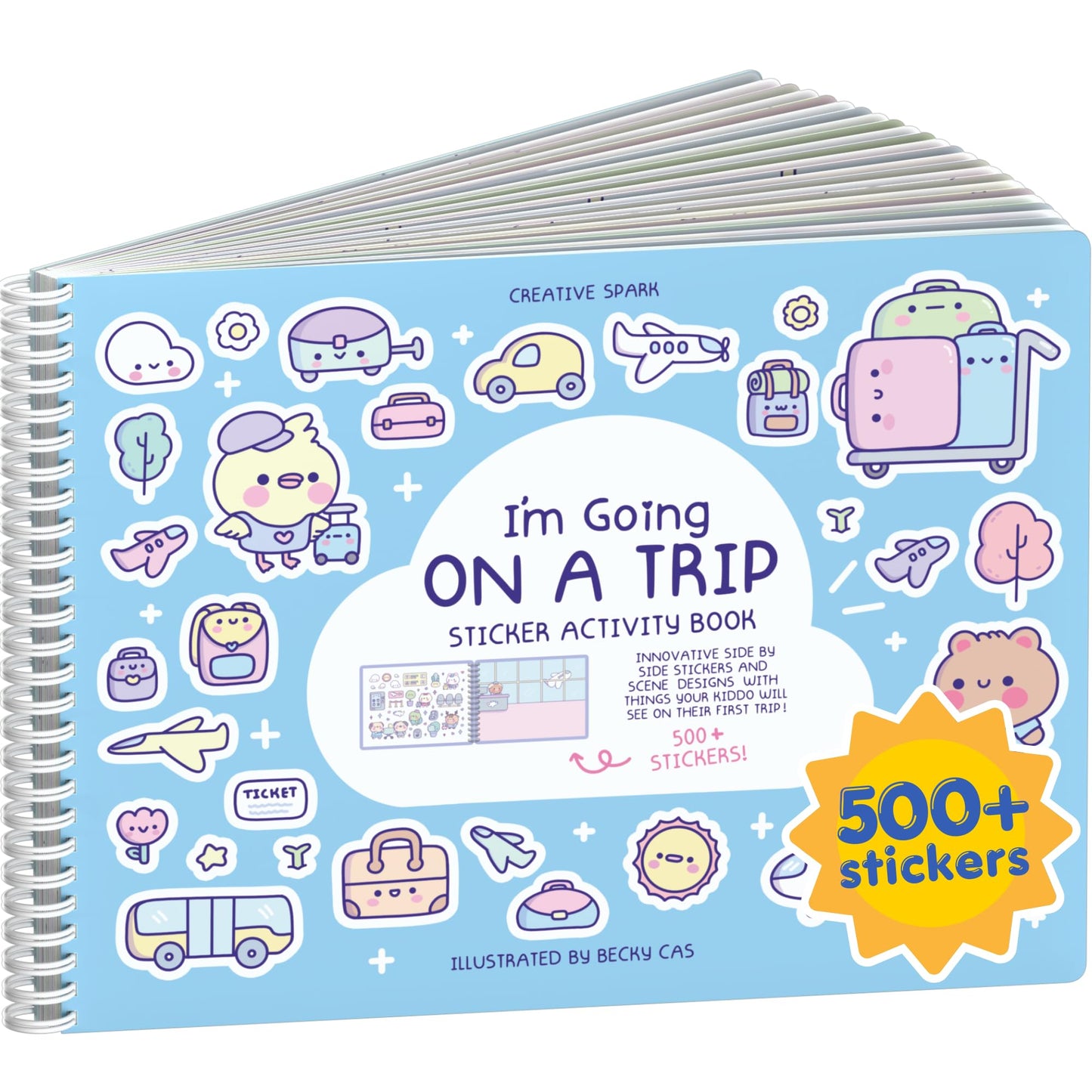 HotCars, Trucks, Planes & Trains 500+ Kids Sticker Book by Cupkin Fun Toddler Travel Activity Coloring and Sticker Book, Road Trip Essentials, 12 Coloring Pages + Scenes for Ages 2–8 Years