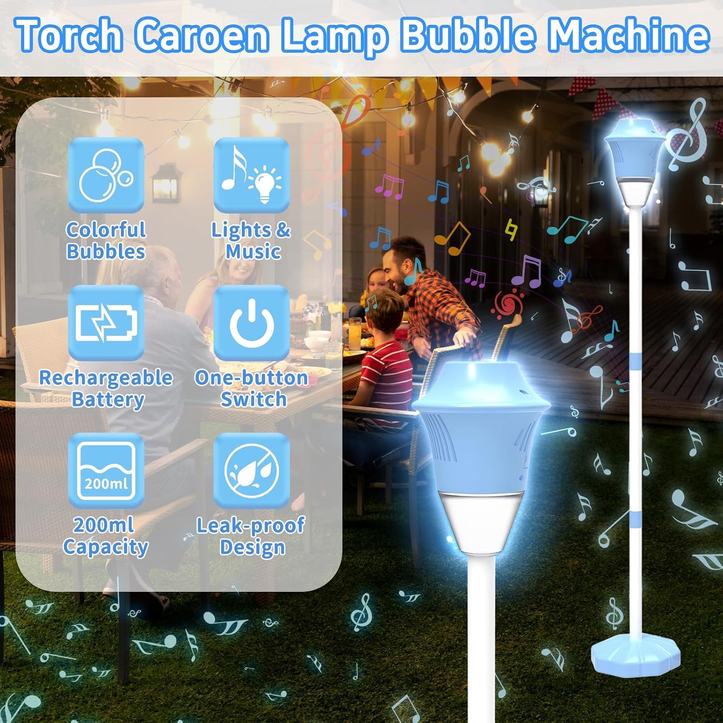 HotInfowush Bubble Machine for Kids, Automatic Standing Bubble Maker Machine Height Adjustable Up to 47 Inches Outdoor Battery Bubble Machine with Light/Music for Toddlers Birthday Party Gifts（Blue）