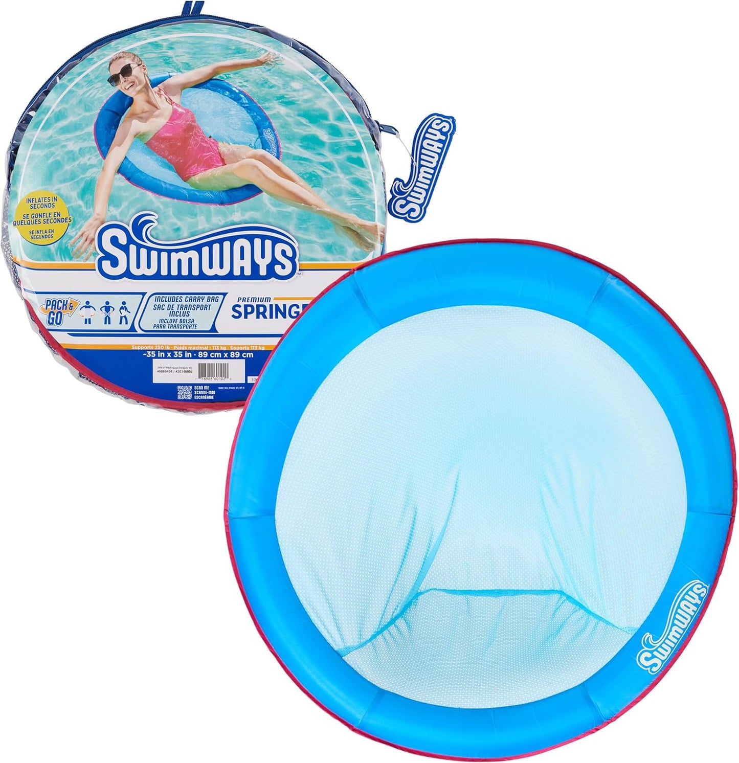 HotSwimWays Spring Float Premium Papasan Pool Lounger with Breathable Mesh Seat, Inflatable Pool Floats for Adults with Fast Inflation, for Ages 15 & Up