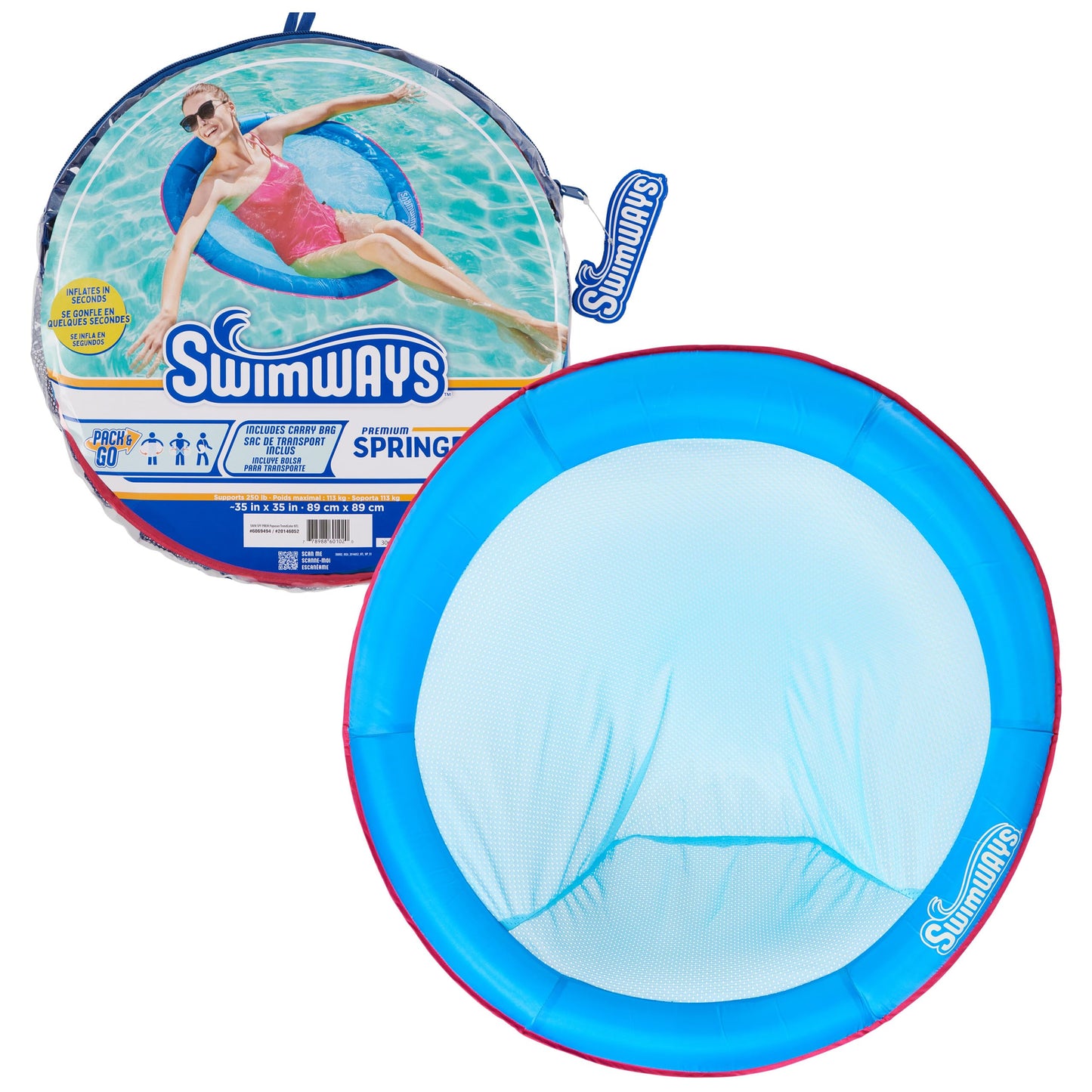 HotSwimWays Spring Float Premium Papasan Pool Lounger with Breathable Mesh Seat, Inflatable Pool Floats for Adults with Fast Inflation, for Ages 15 & Up