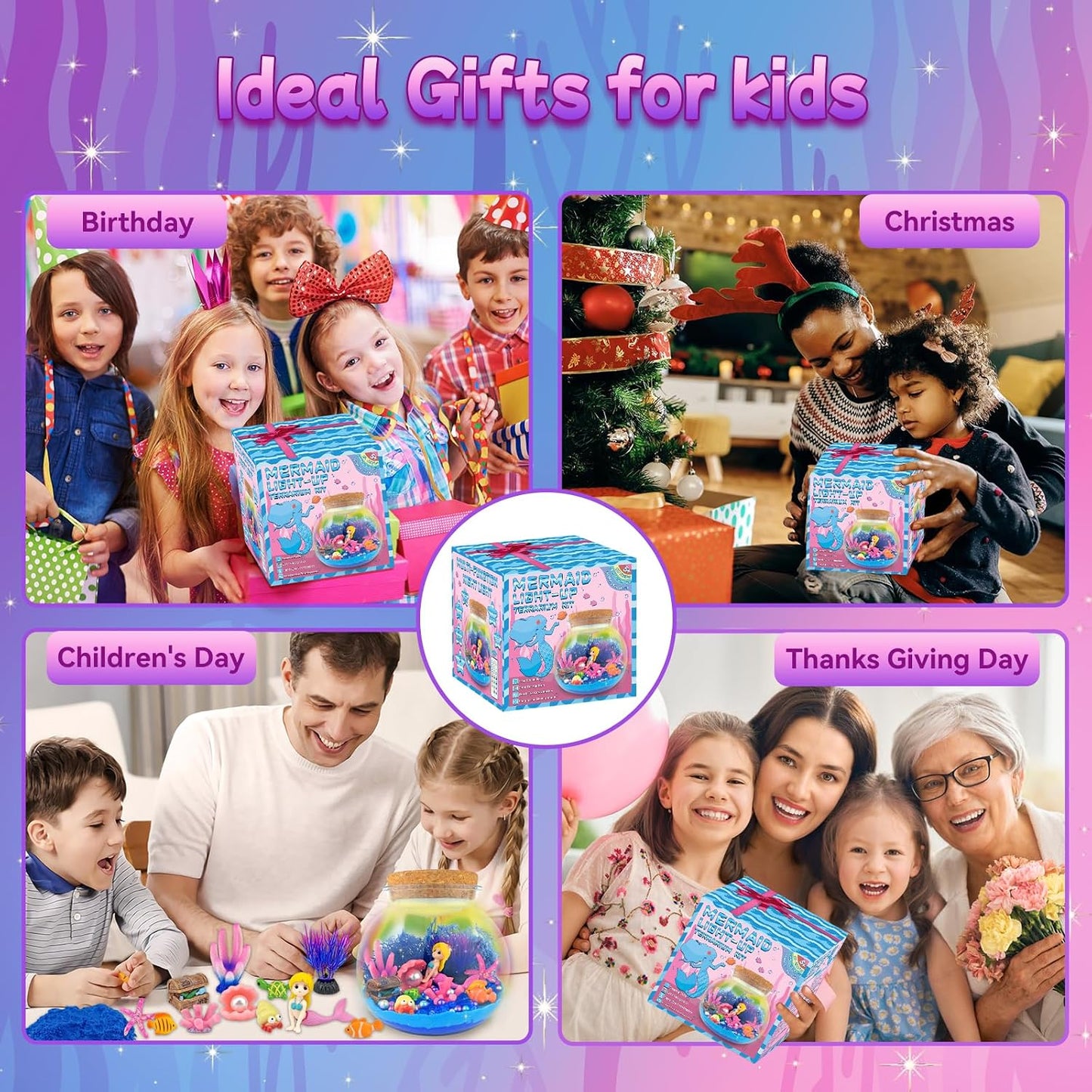 Hot 7july Mermaid Terrarium Craft Kit for Kids - LED Night Light Up & Remote Mermaid Birthday Gifts Toys for Girls Age 5 6 7 8 9 10 11 12 Year Old