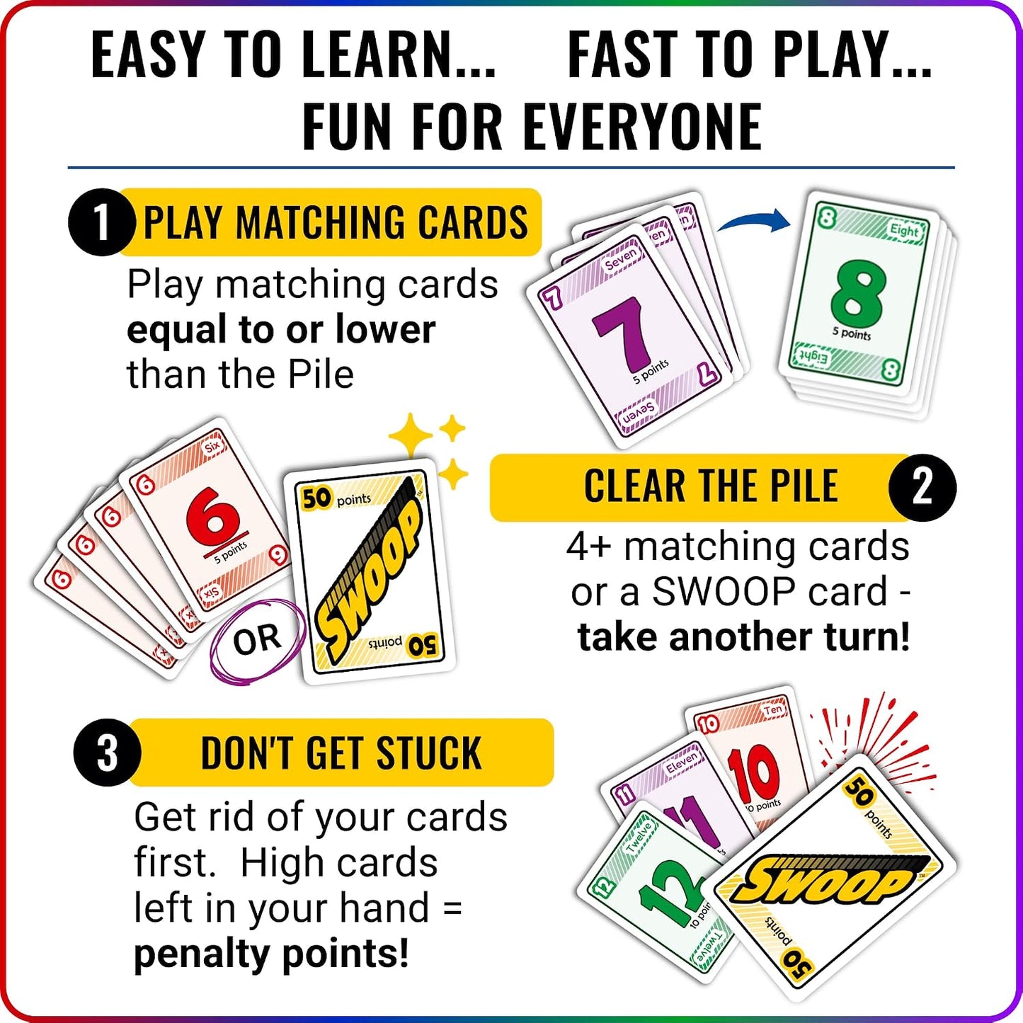 Hot SWOOP Card Game | Family Strategy Party Game | Ages 7+ | 3–8 Players | Fast-paced strategy card game for 3–8 players. Easy to learn, quick to play, and perfect for family game nights.