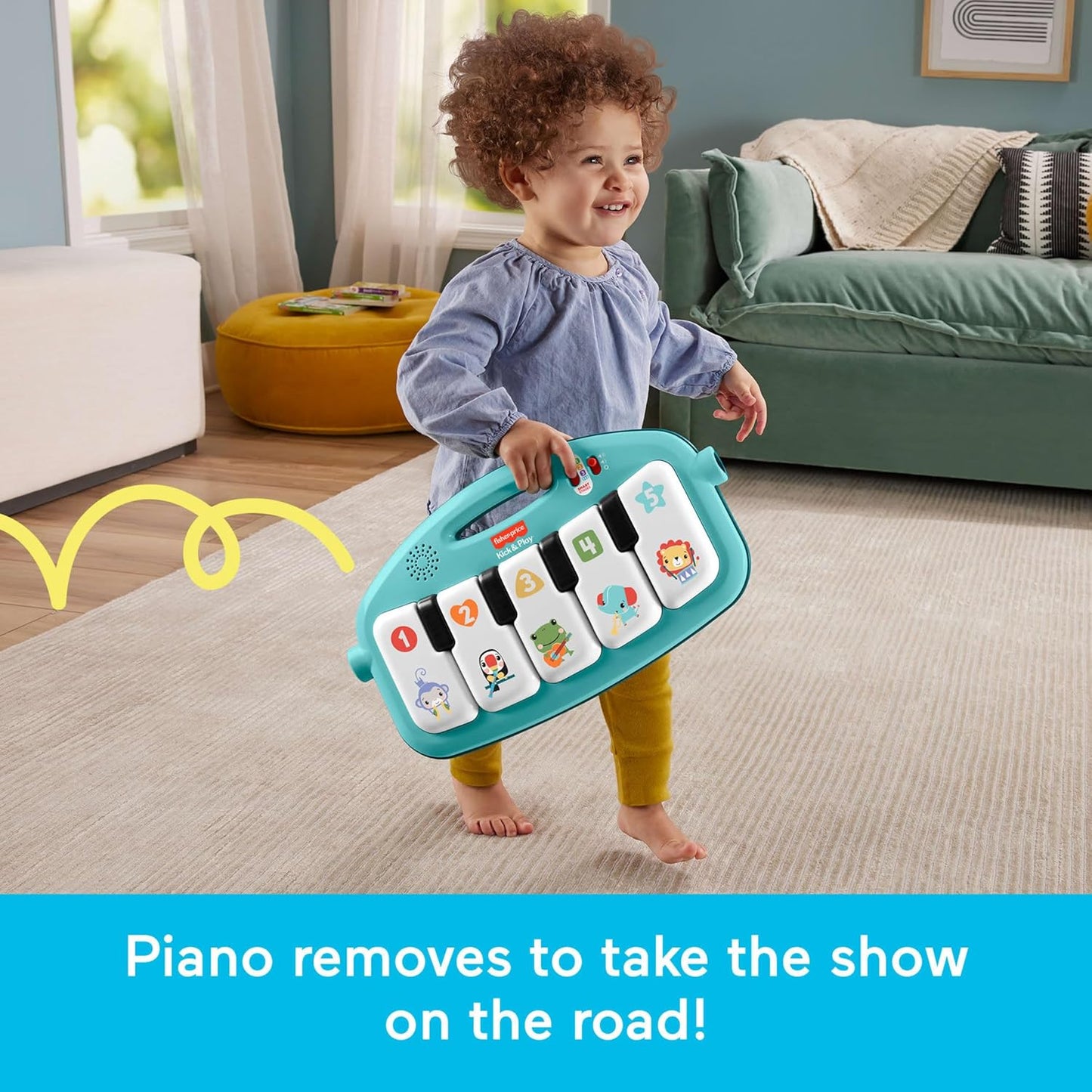 HotFisher-Price Baby Playmat Glow and Grow Kick & Play Piano Gym, Blue Musical Learning Toy with Developmental Activities for Newborns 0+ Months