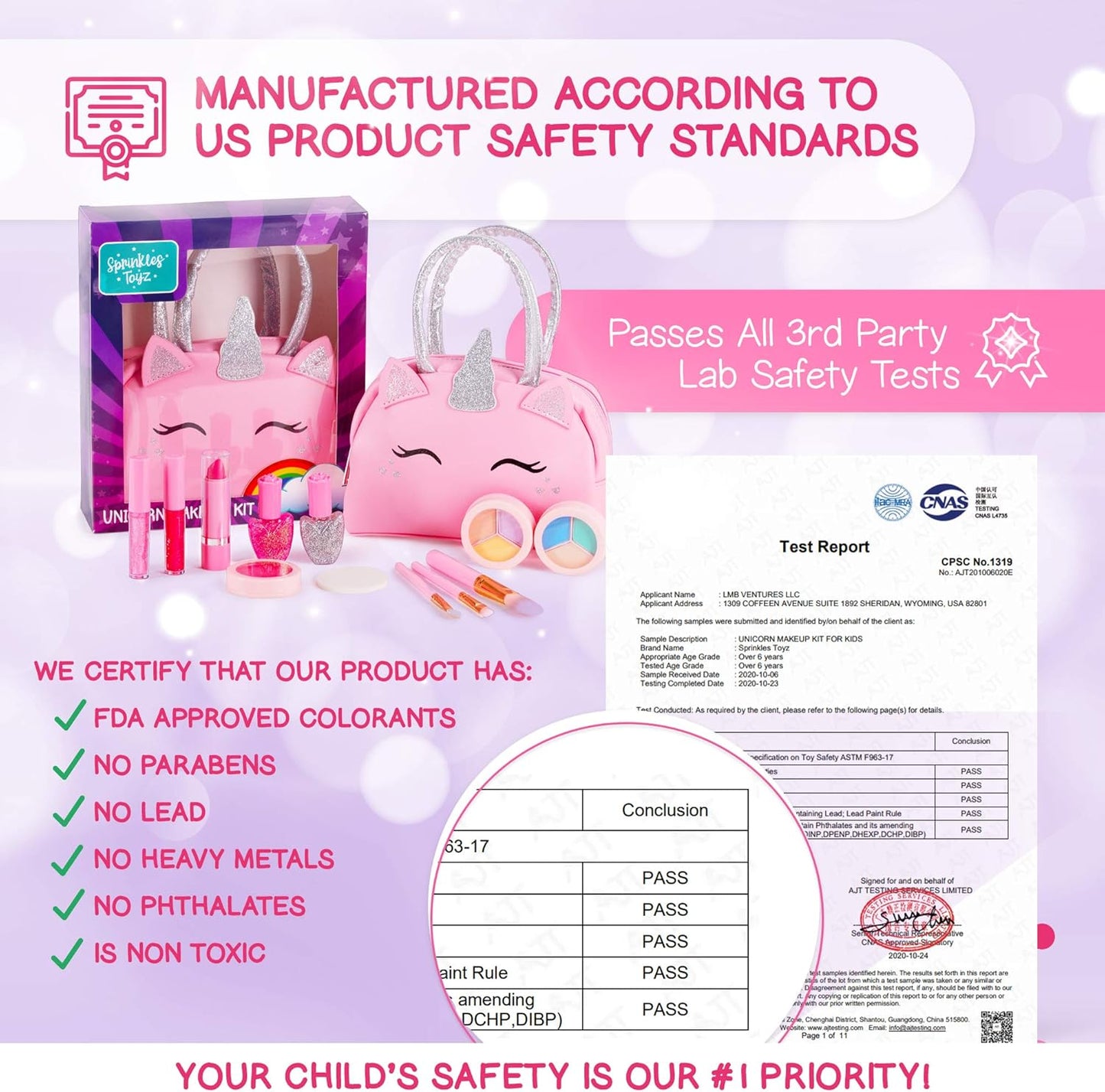 HotKids Real Makeup Kit with Pink Unicorn Purse Non Toxic Washable Make Up Set | Unicorn Toys for Girls Age 4-6, 5 Year Old Girl Birthday Gift Ideas, Toddler Little Girl Gifts 3 4 5 6 7 8 9 10 Years Old