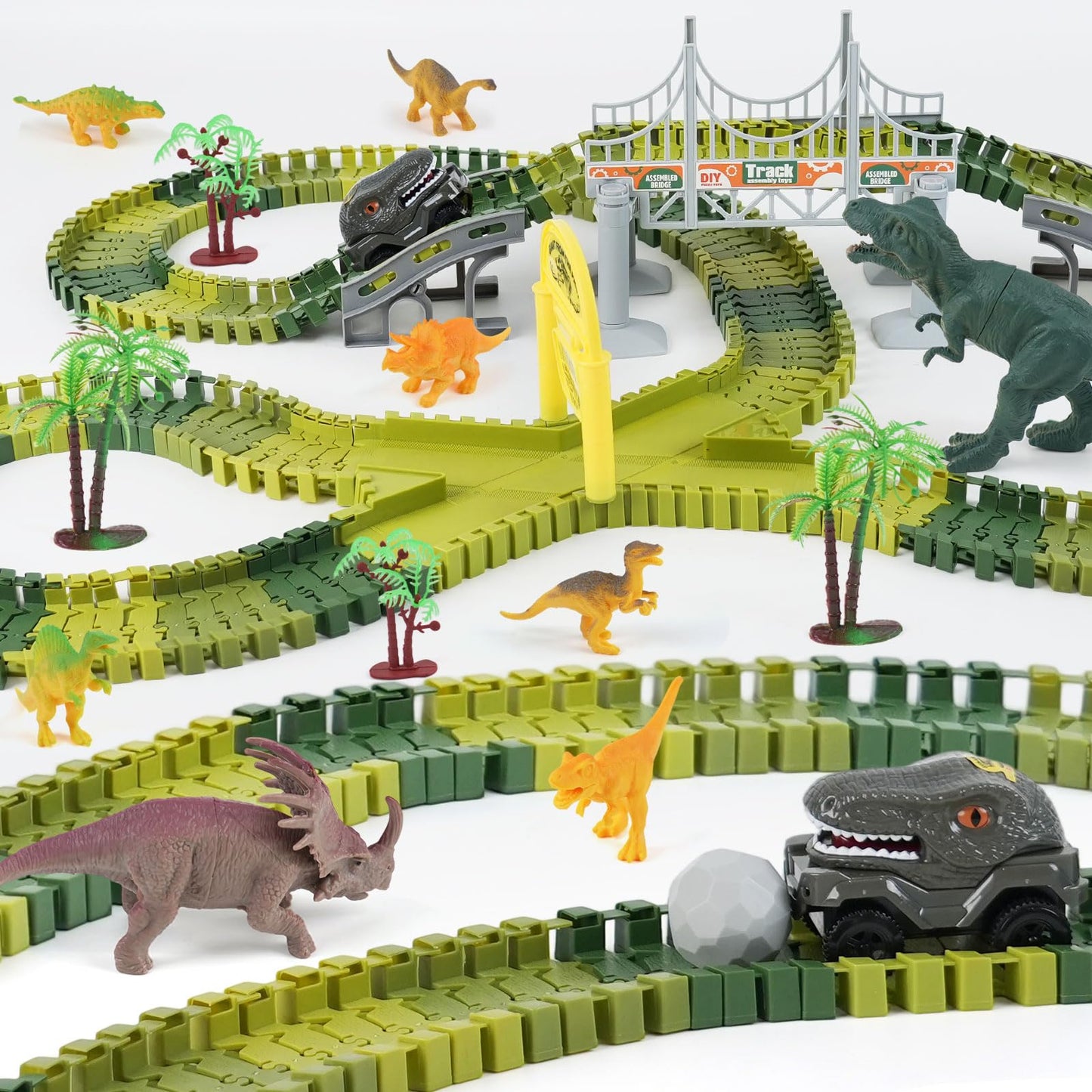 Hot Construction Race Car Track Set for Kids - Flexible Engineering Toys with 2 Electric Cars, Birthday Gift for 3 4 5 6 7 Year Old Boys, DIY Road Games Playset with 220+ PCS
