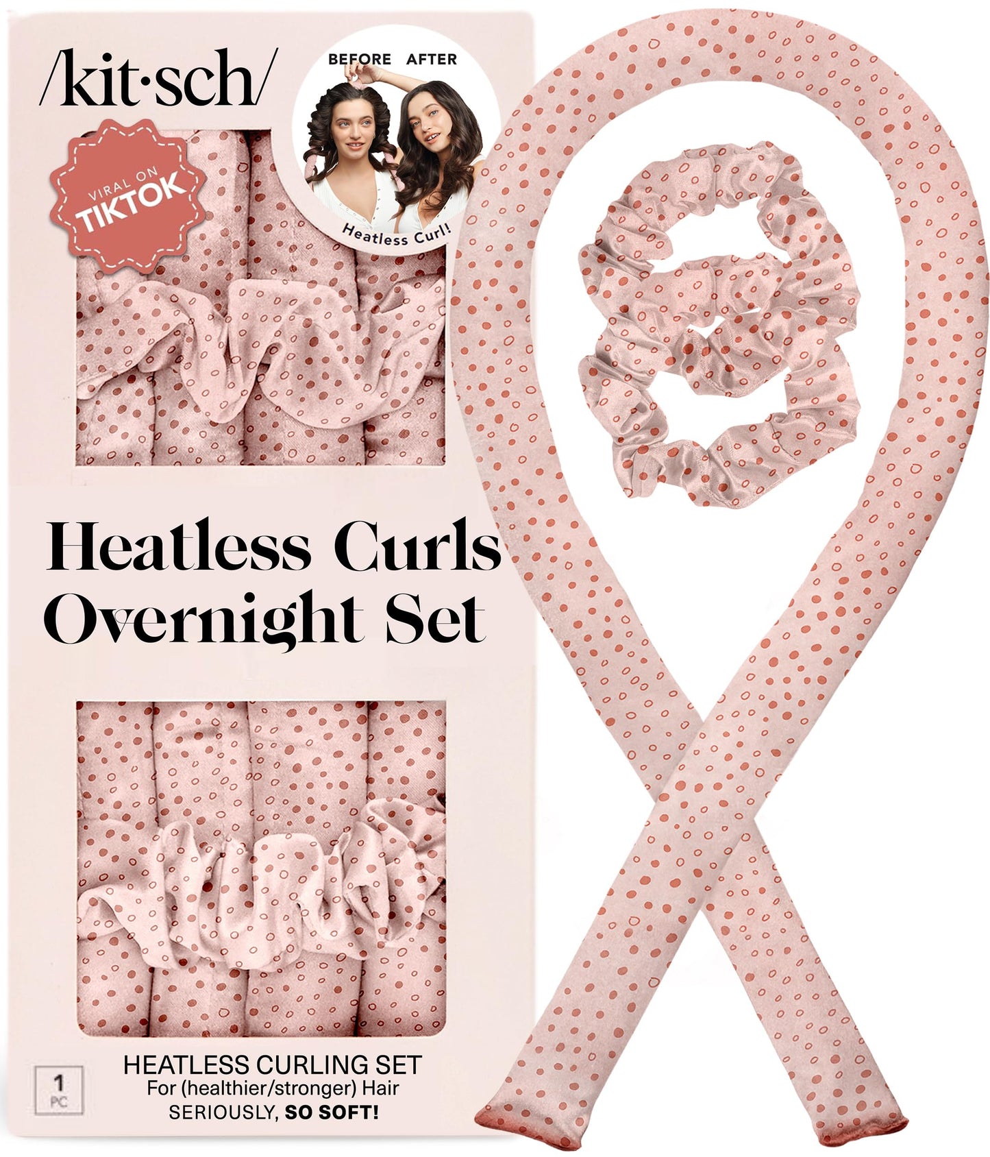 HotKitsch Satin Heatless Curls Overnight Set - Sunset Tie Dye | No Heat Damage Overnight Curls | Comfortable Frizz Free Hair Curlers To Sleep In with 34" Hair Waver & 2 Satin Scrunchies