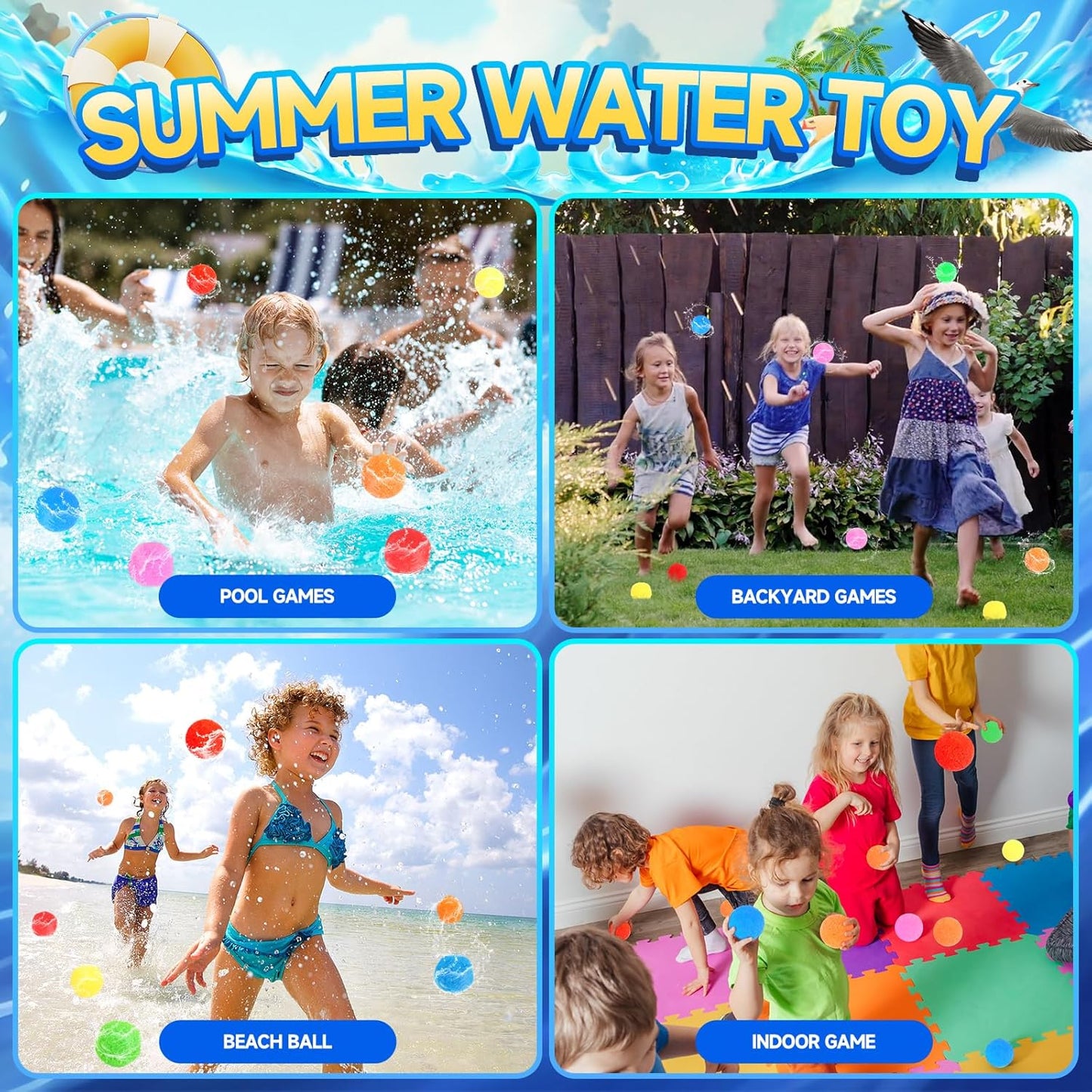 HotBEFANS 60 Pcs Reusable Water Balls, Reusable Water Balloons for Outdoor Toys and Games, Water Toys for Kids and Adults Boys and Girls - Summer Toys Ball for Pool and Backyard Fun