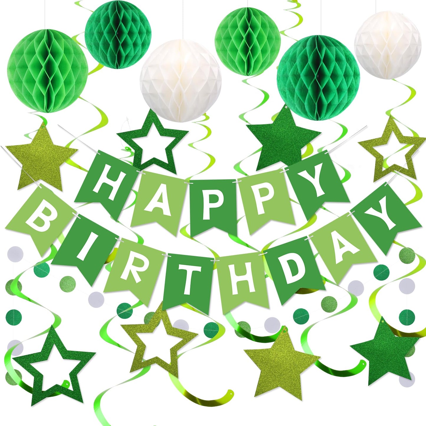 Hotmeowtastic Birthday Decorations Happy Birthday Banner with Honeycomb Balls | 16pcs Birthday Set: 1 Banner+6 Honeycomb Balls+8 Star Spirals+1 Circle Dots, Happy Birthday Decor - Blue