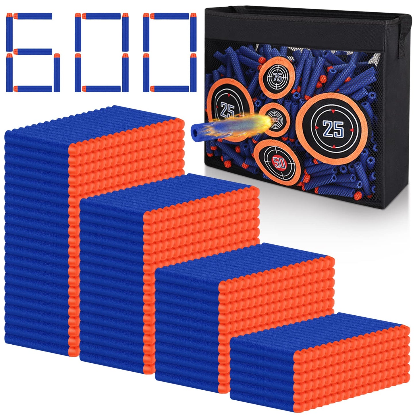 HotPokiiulk Refill Darts Bullets Compatible with Nerf Guns N-Strike Elite Series, 300PCS Refill Darts Premium Foam Bullets Pack with Portable Storage Bucket