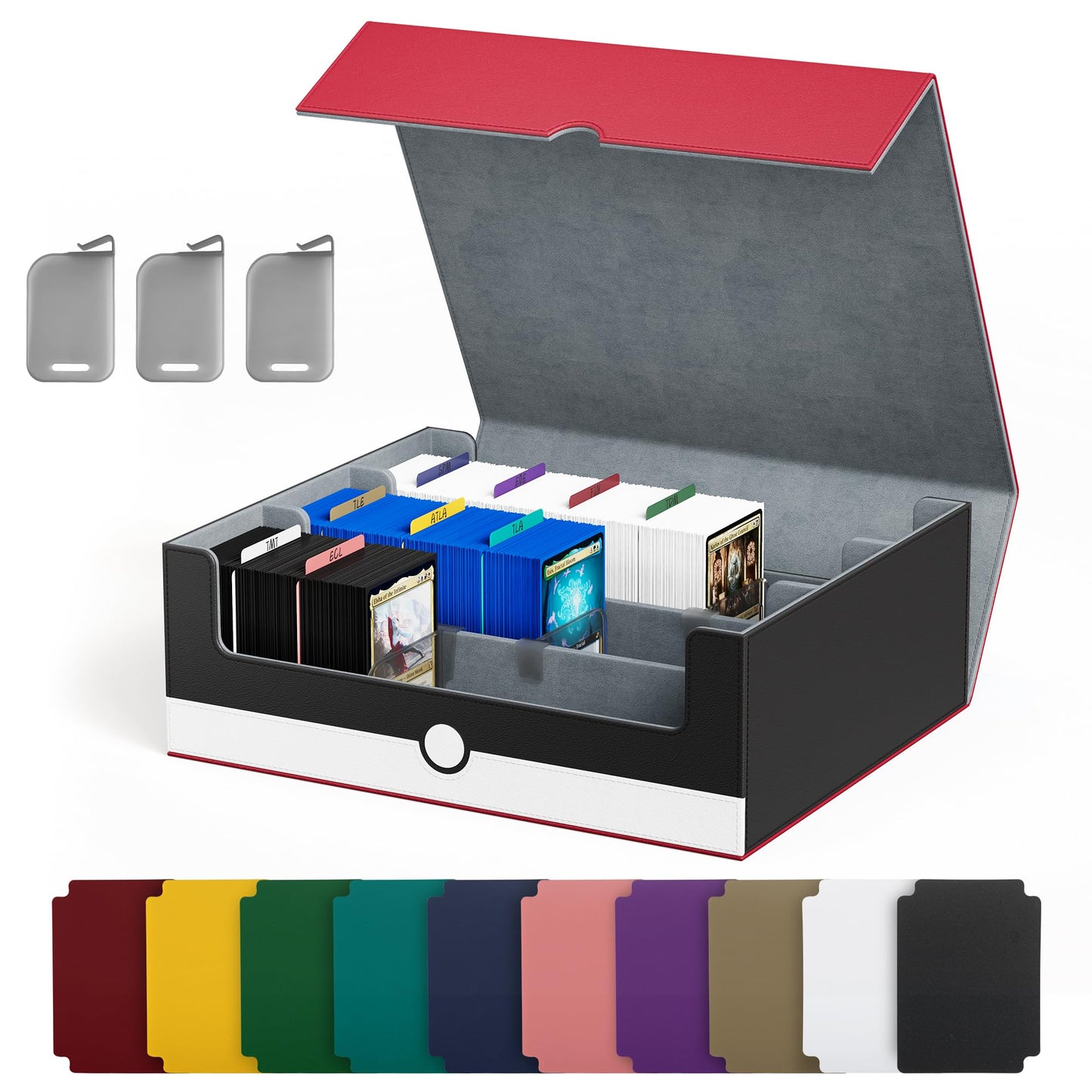 Hot UAONO Trading Card Storage Box, Holds 1800 Sleeved Cards with 10 Dividers & 3 Stoppers, Magnetic Closure PU Leather Card Case for MTG, PTCG, YGO, Sports Cards (Black)