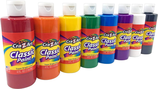 HotCra-Z-Art Washable Classic Paint Bulk Pack 8ct, Assorted Colors 4oz each bottle