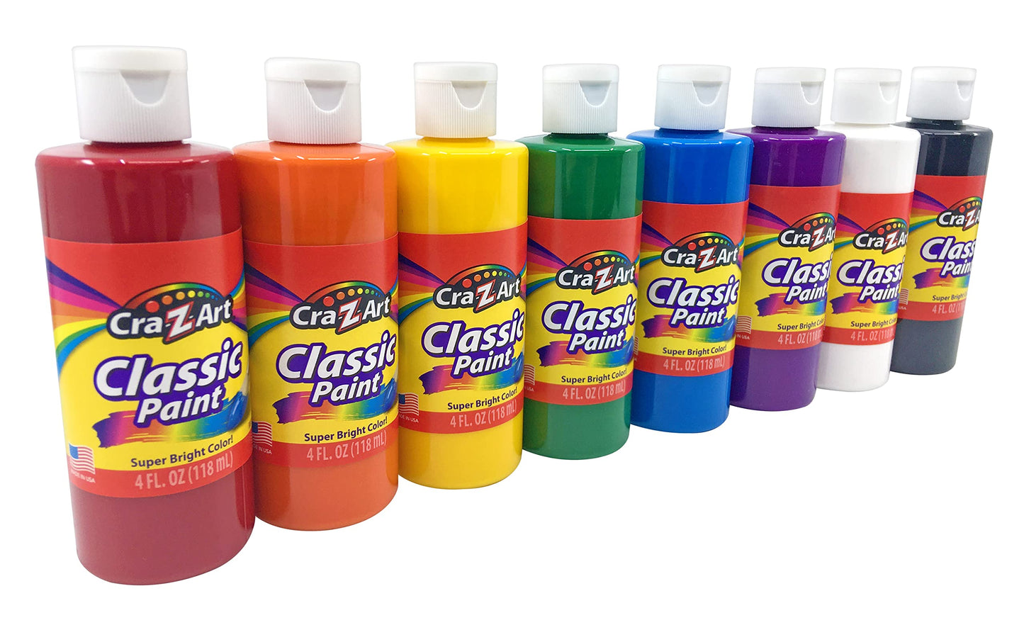 HotCra-Z-Art Washable Classic Paint Bulk Pack 8ct, Assorted Colors 4oz each bottle