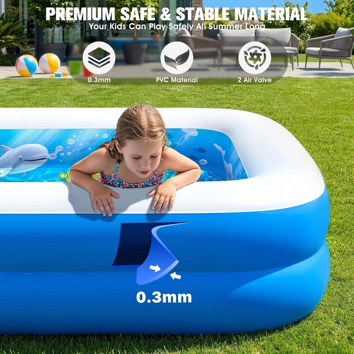 Hot FizZeal Kiddies Pool,Inflatable Pool with Sprinkler,Inflatable Pools with Big Backrest for Toddlers,Rectangle Kids Pool Backyard,Kids Swimming Pool,Small Inflatable Pool, Outdoor Water Pool for Kids