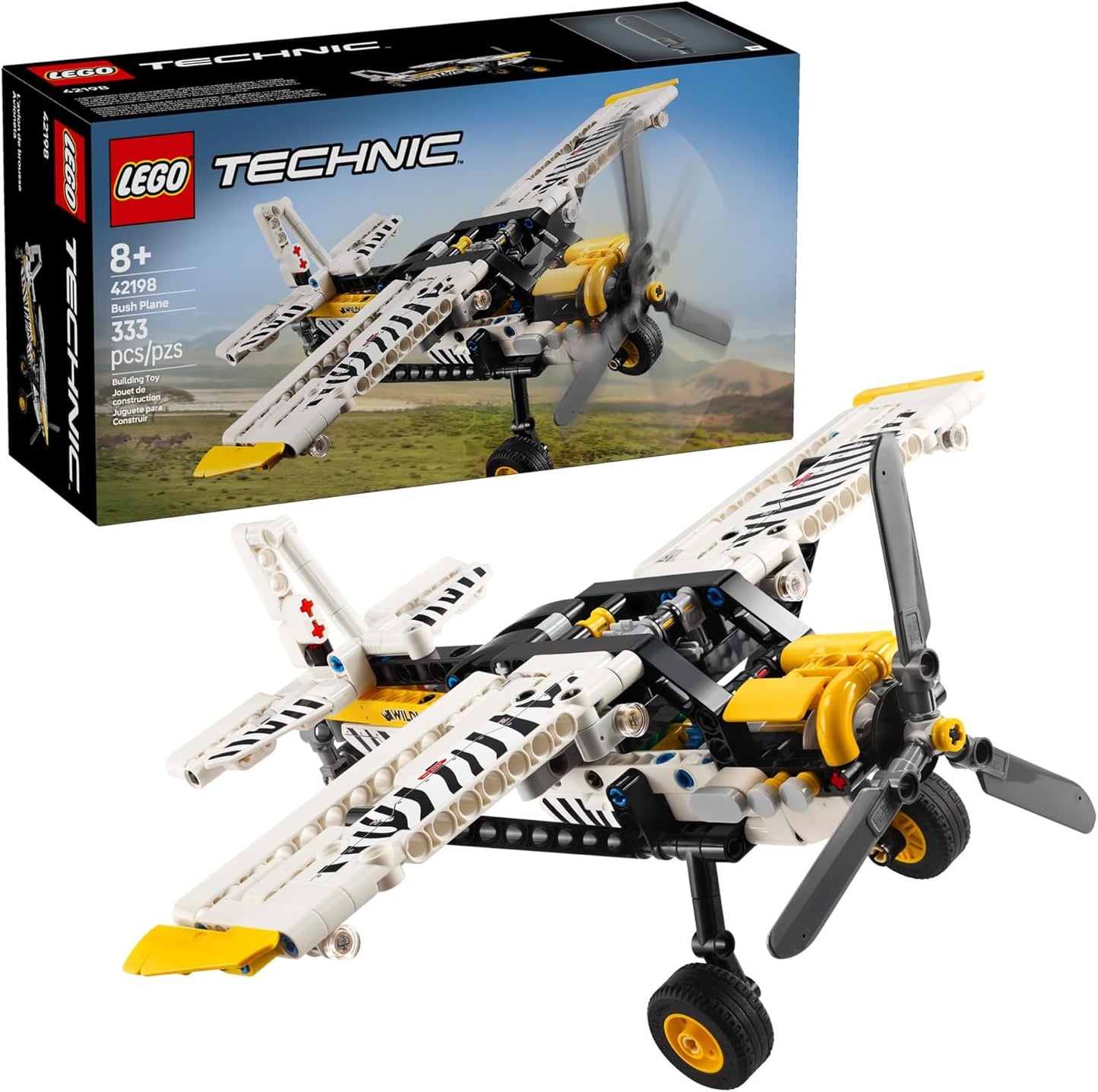 HotLEGO Technic Bush Plane Toy - Buildable Airplane Toy for Kids, Boys and Girls, Ages 8+ - Model Airplane Gift with Spinning Propeller, 4-Cylinder Piston Engine, and More - 42198