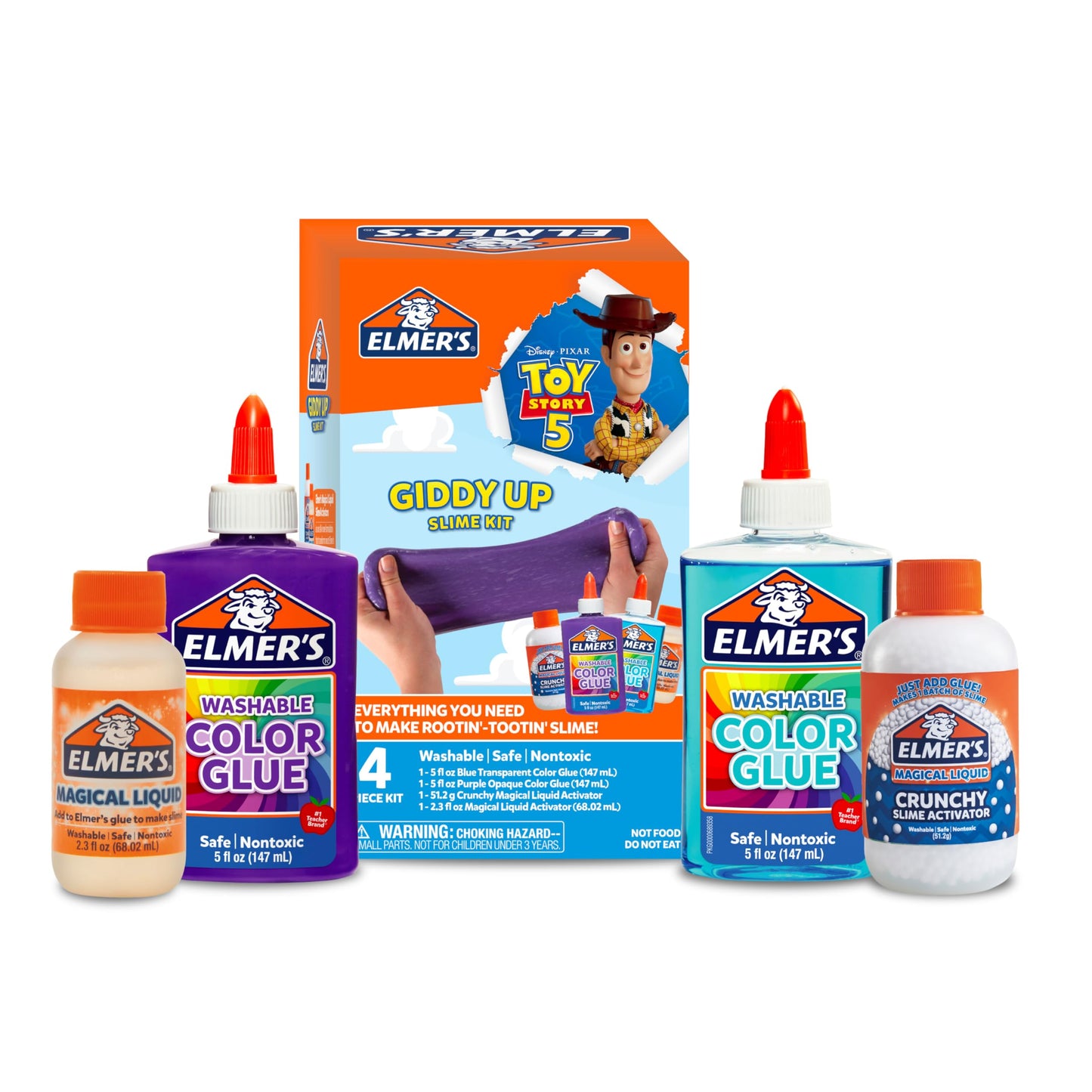 HotElmer’s Fluffy Slime Kit, Includes Translucent Color Glue, Glitter Glue, Fluffy Slime Activator, 4 Count - Perfect for Birthday Parties, Summer Fun, Creative Kids Activity