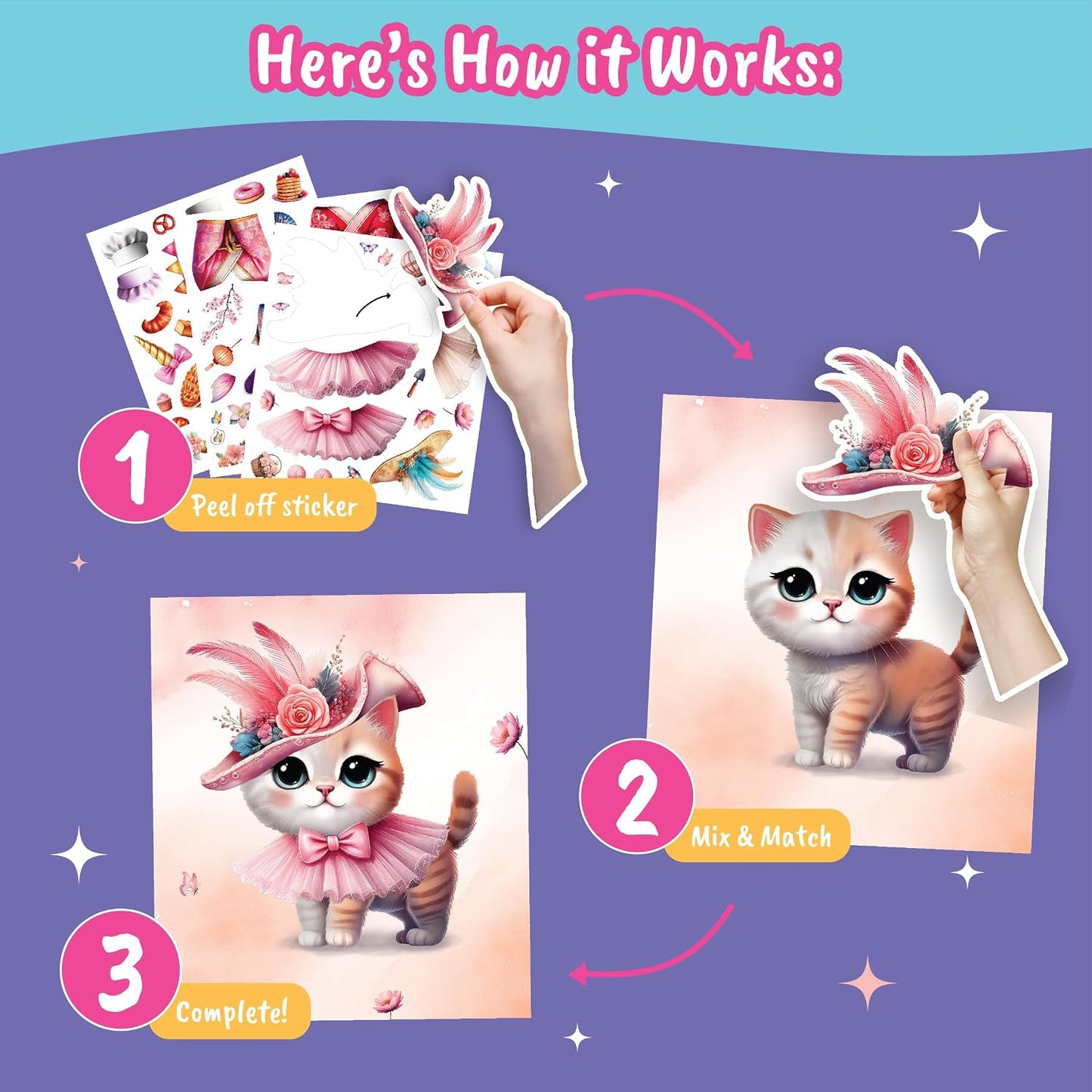 Hot Sticker Dress Up Kitten - Kids Activity and Sticker Book Learn Fashion Design for Kitten with Guides and 270+ Reusable Stickers.Gift for Girls Ages 5,6,7,8