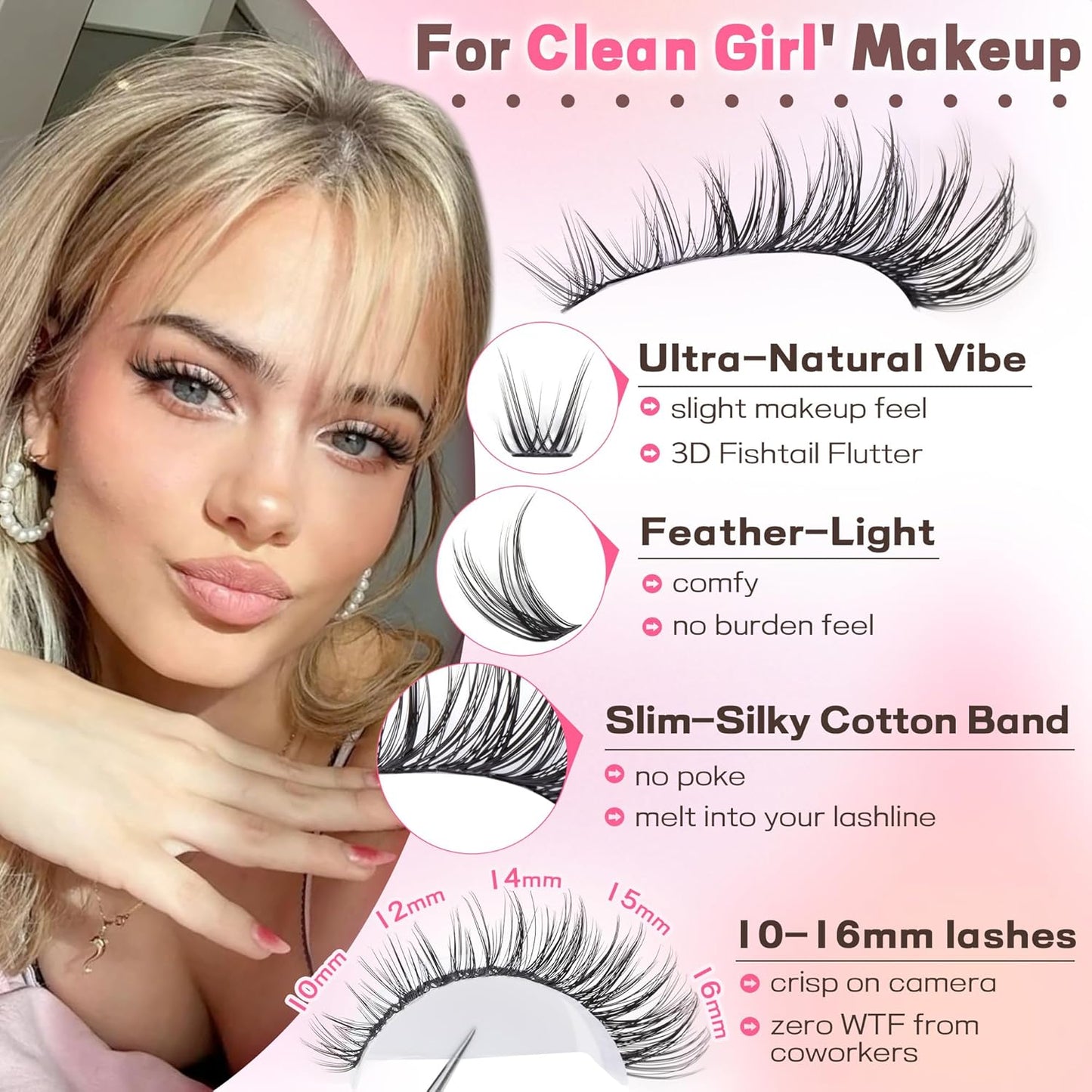 HotGoddvenus Lash Clusters Kit Wispy Eyelash Clusters Lashes Natural DIY Lash Extension Kit 10-16mm Cluster Eyelash Extensions Kit 300pcs C Curl Individual Lashes Cluster Eyelash (With Tweezers)