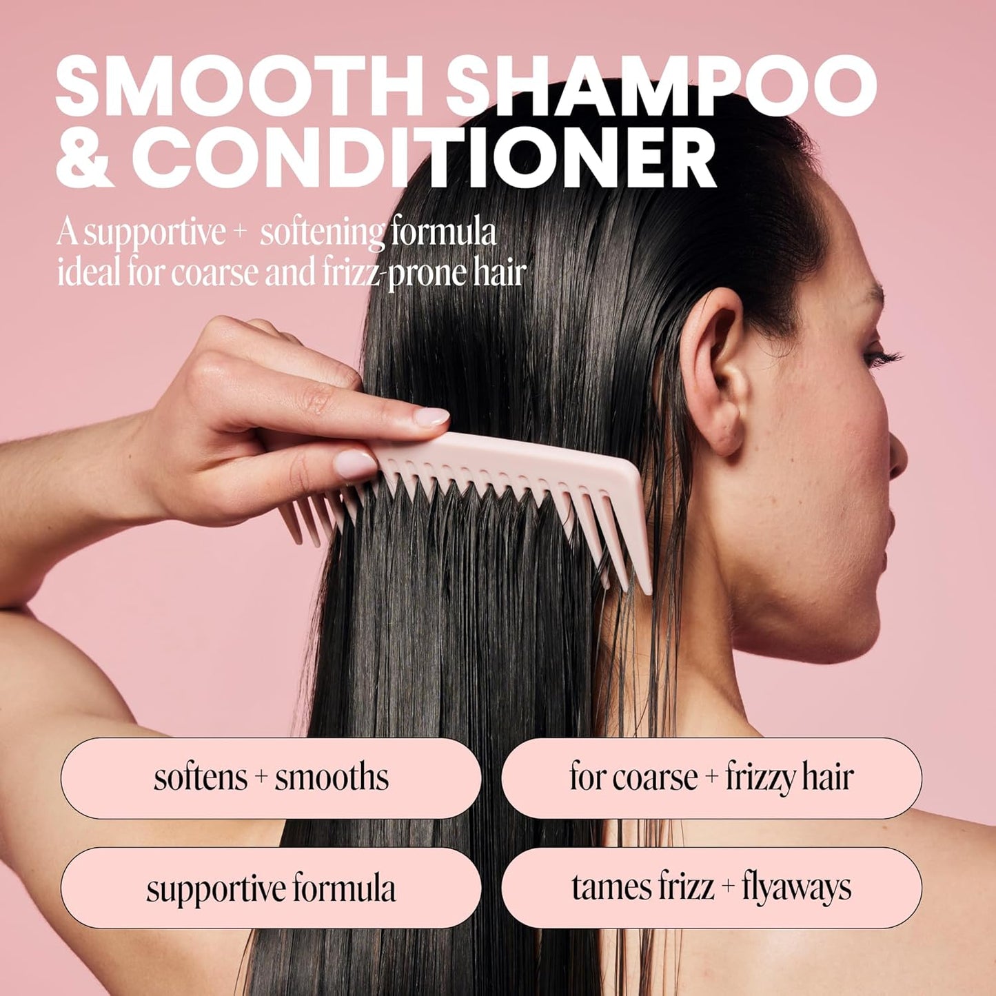 HotMONDAY HAIRCARE Smooth Shampoo + Conditioner Bathroom Set (2 Count) 27 oz Each For Frizzy, Coarse & Curly Hair Made with Coconut Oil, Shea Butter & Vitamin E 100% Recyclable Bottle Pink