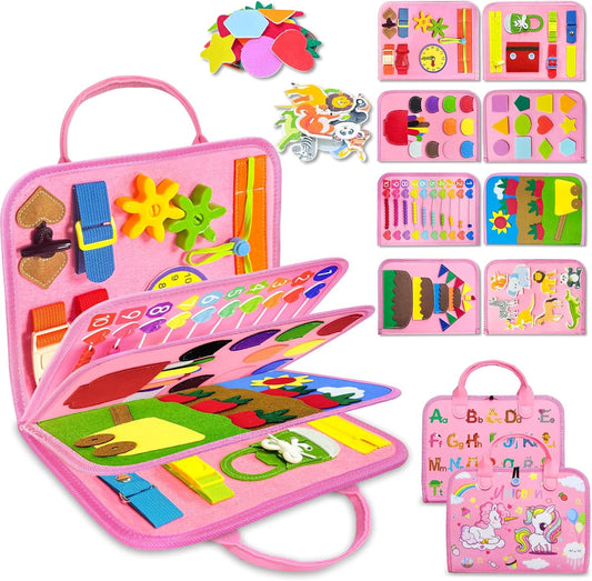 HotExorany Busy Board Montessori Toys for Toddler Girl Birthday Gifts, Busy Book Sensory Learning Toys for Toddlers, Toddler Girl Airplane Car Travel Toy Educational Activities