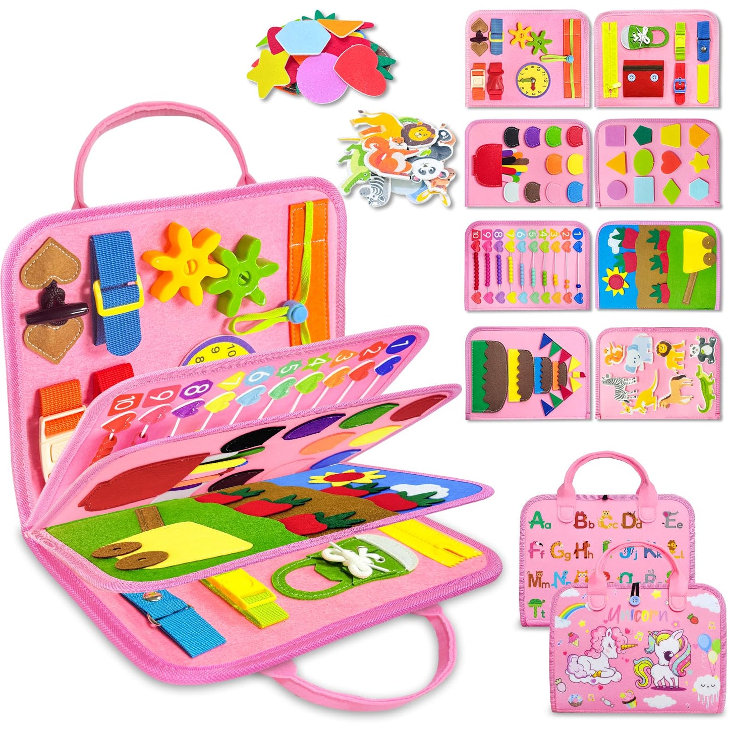 HotExorany Busy Board Montessori Toys for Toddler Girl Birthday Gifts, Busy Book Sensory Learning Toys for Toddlers, Toddler Girl Airplane Car Travel Toy Educational Activities