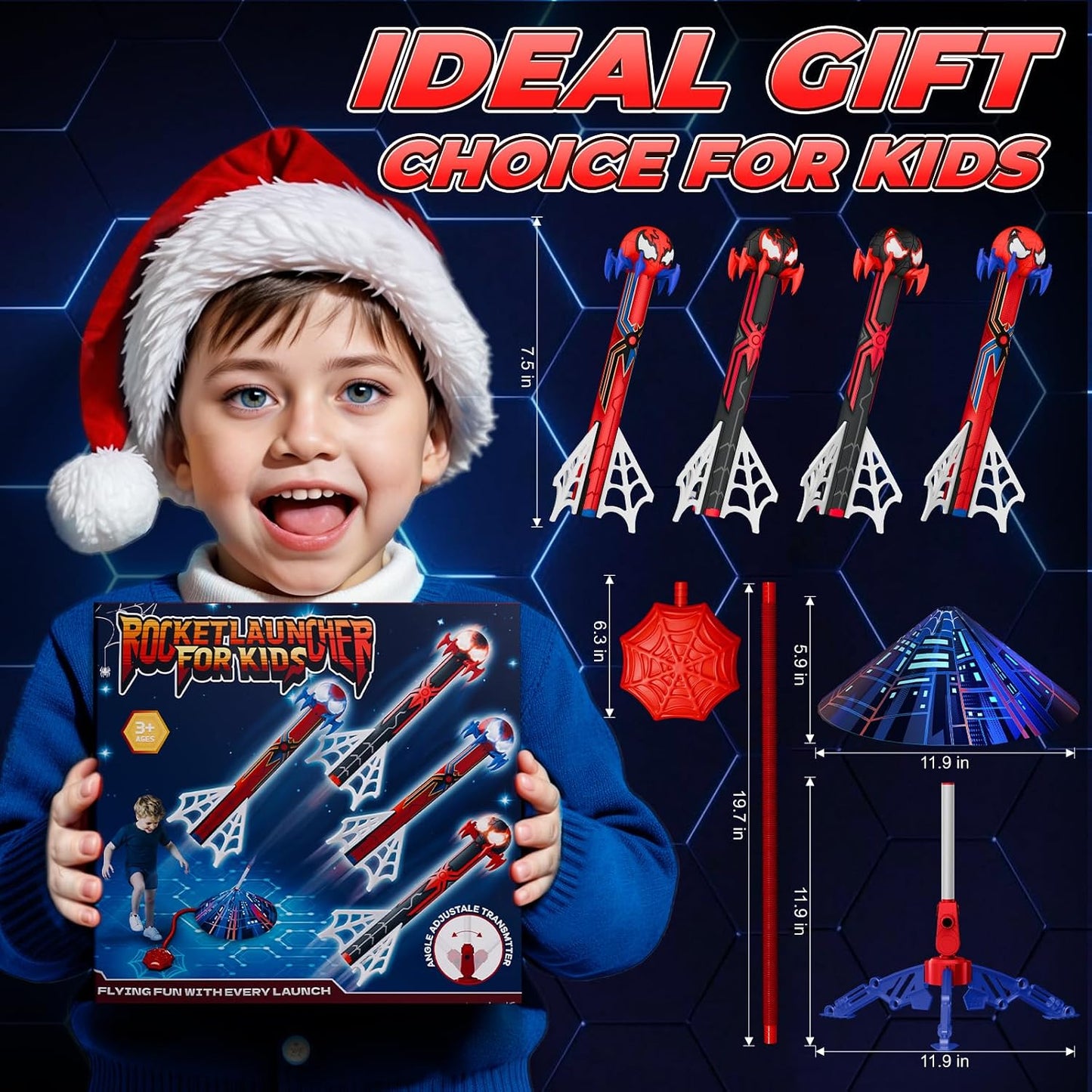 Hot Spider Rocket Launcher for Kids, 4 Rockets with Web Air Pump, Stomping Launch Toys, Outdoor Spider Toys Gifts for 3-10 Year Old Boys & Girls