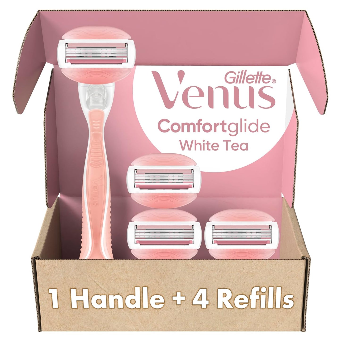 HotGillette Venus ComfortGlide White Tea Women's Razor 1 Handle + 4 Blade Refills