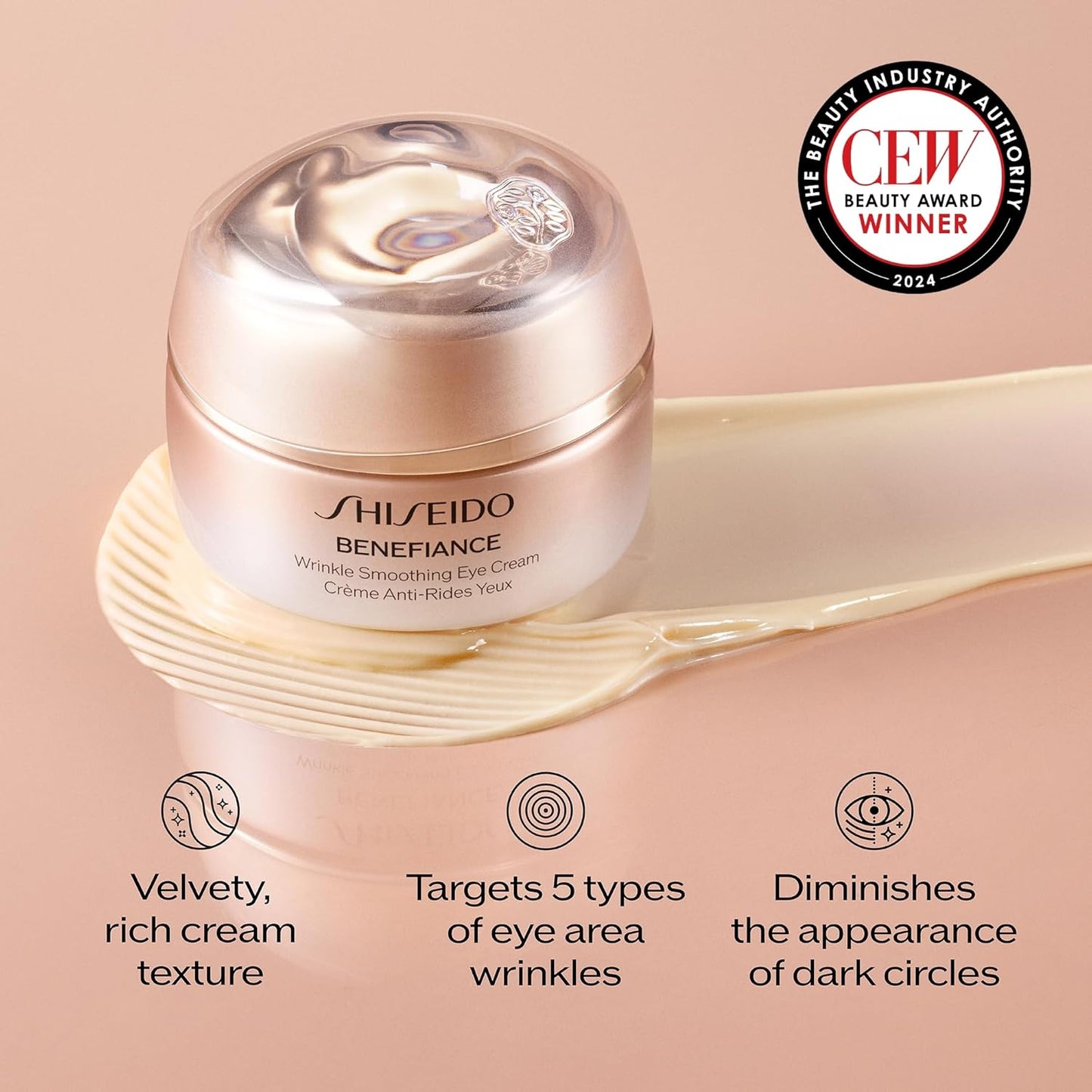 HotShiseido Benefiance Wrinkle Smoothing Eye Cream - 15 mL - Visibly Improves Five Types of Eye Wrinkles, Dark Circles & Puffiness - 48-HR Hydration - All Skin Types - Non-Comedogenic
