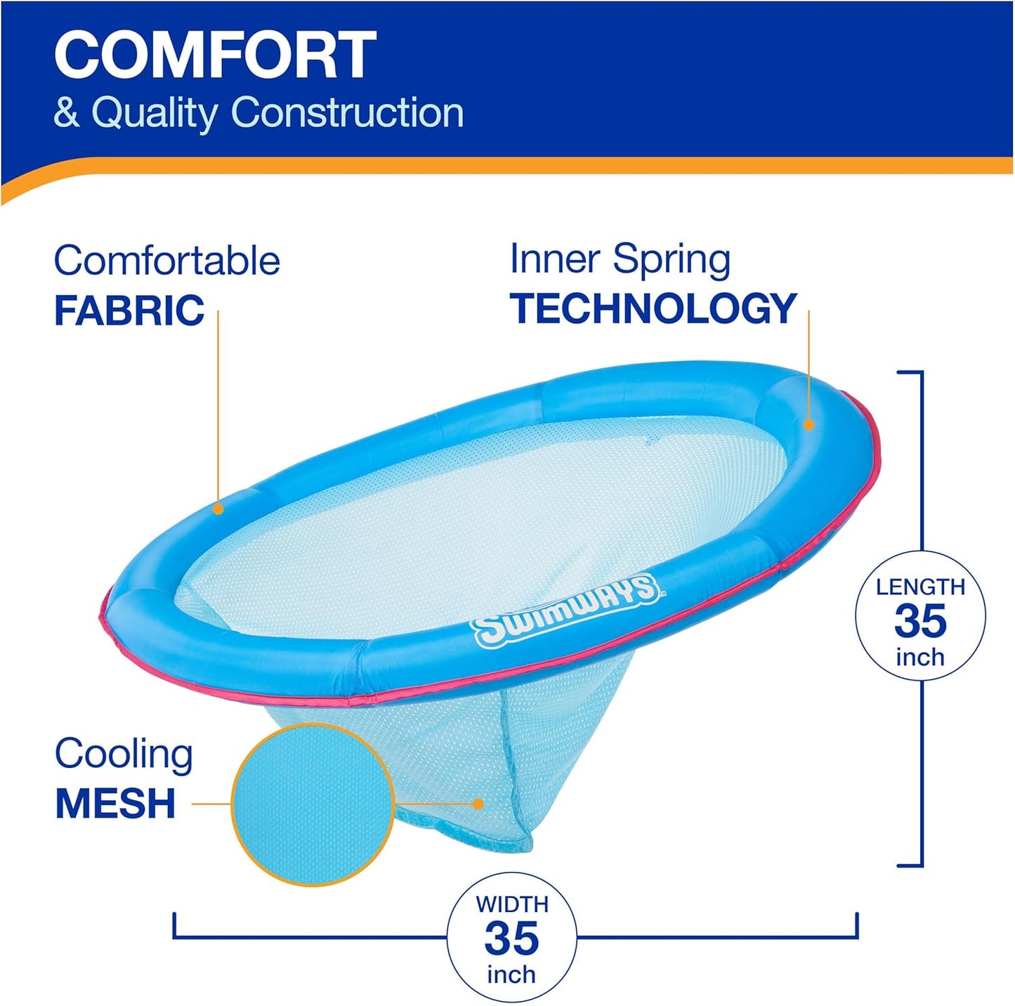 HotSwimWays Spring Float Premium Papasan Pool Lounger with Breathable Mesh Seat, Inflatable Pool Floats for Adults with Fast Inflation, for Ages 15 & Up