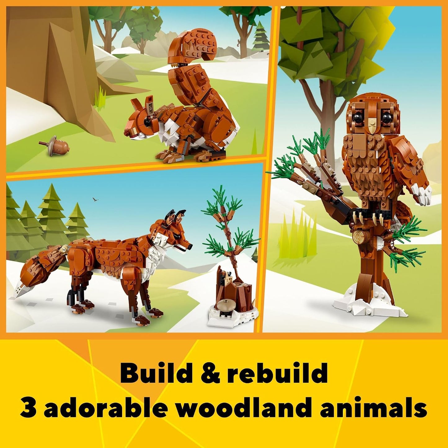 HotLEGO Creator 3 in 1 Forest Animals Red Fox Toys - Building Toys for Kids, Boys & Girls, Ages 9+ - W/ 3 Building Options into Fox, Owl, or Squirrel - Gift for Birthdays - 31154