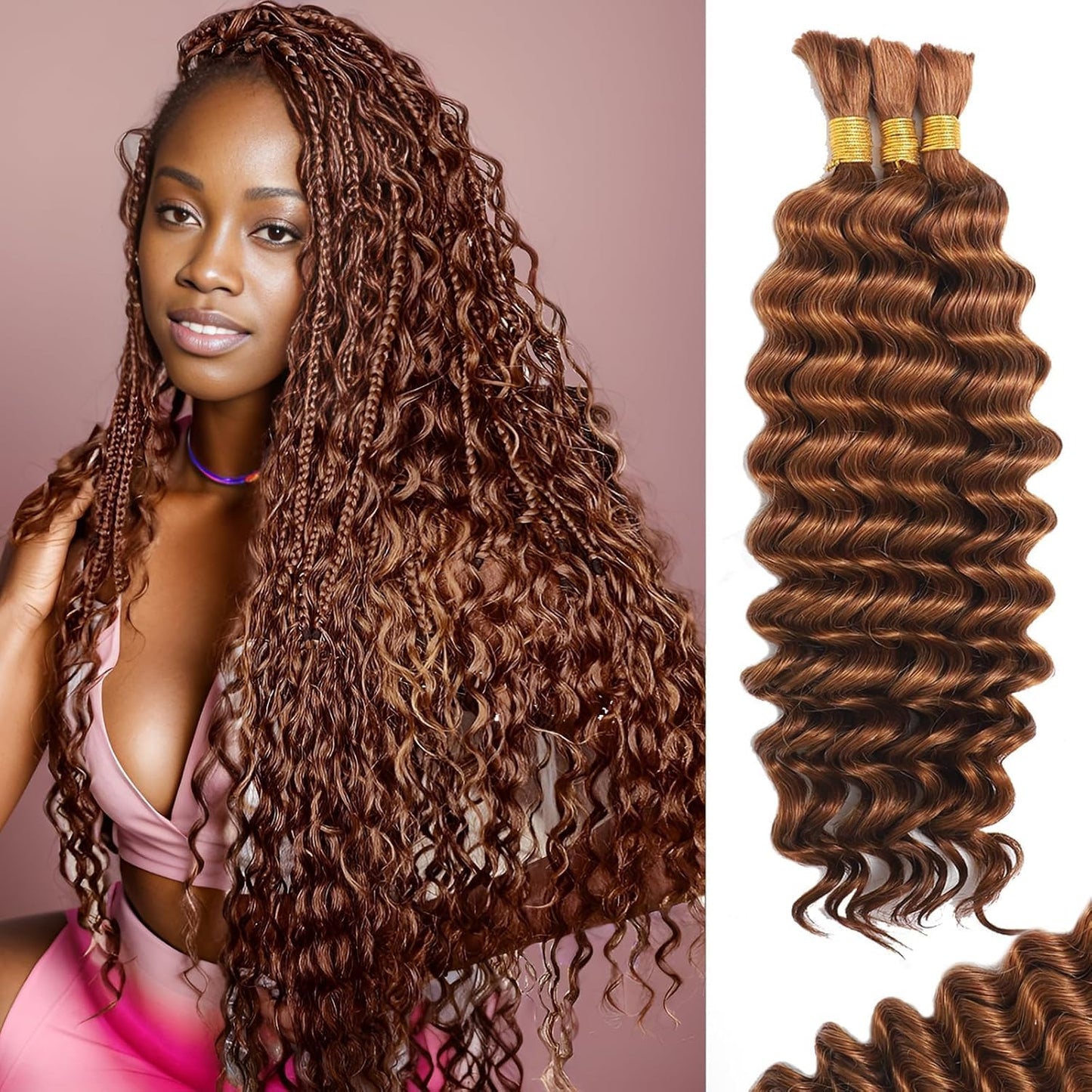 HotMOTFIN Human Braiding Hair for Boho Braids 20 Inch Curly Wave Bulk Bundles | 110g Boho Hair for Braiding, 12A 100% Virgin, Long-lasting, Tangle Free, Deep Wave, Knotless Bohemian Braid, Natural Color