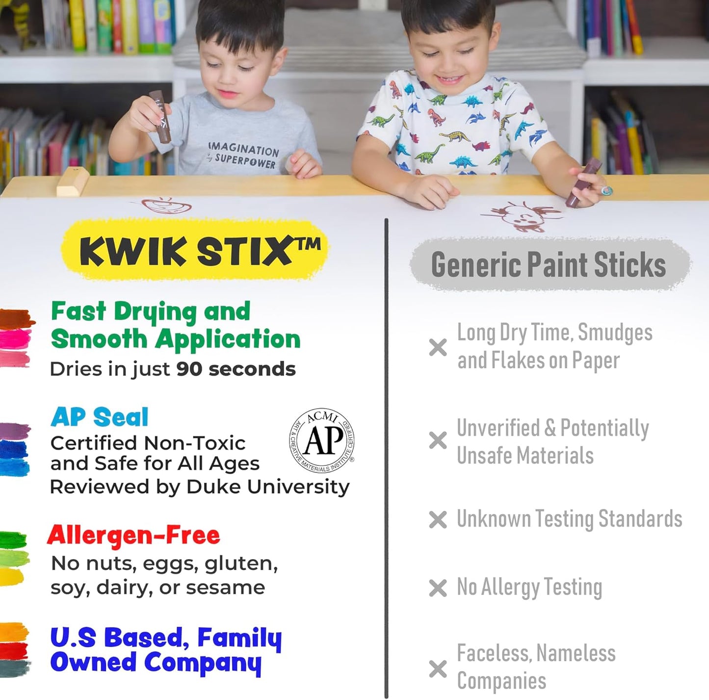 Hot Kwik Stix Solid Tempera Paint Sticks, 24 Colors, Washable Paint Sticks for Kids, Non-Toxic, Quick Drying, Allergen Free, Comes in Classic, Metallic, & Neon Colors, Ideal for Kids and Toddlers