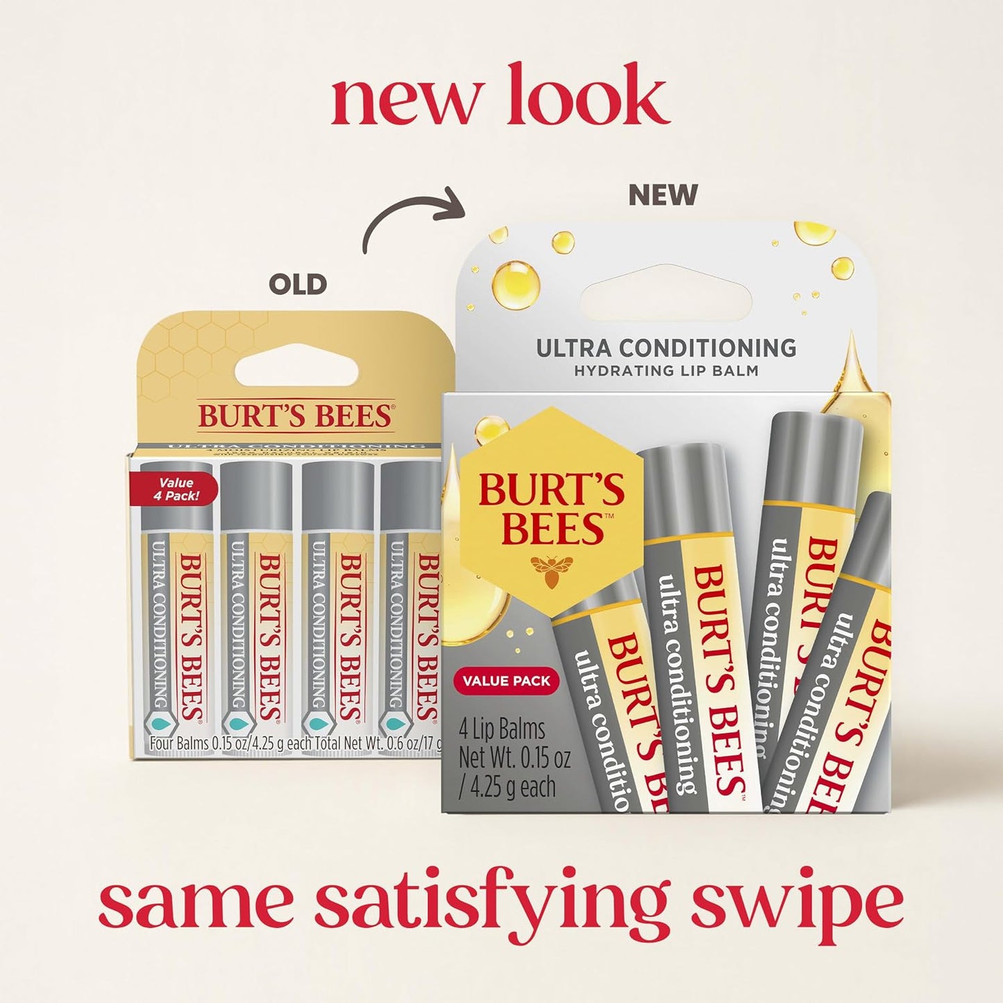 HotBurt's Bees Lip Balm, Moisturizing Lip Care, 100 Percent Natural Origin, Ultra Conditioning with Shea, Cocoa and Kokum Butter, 0.15 oz., Four Tubes