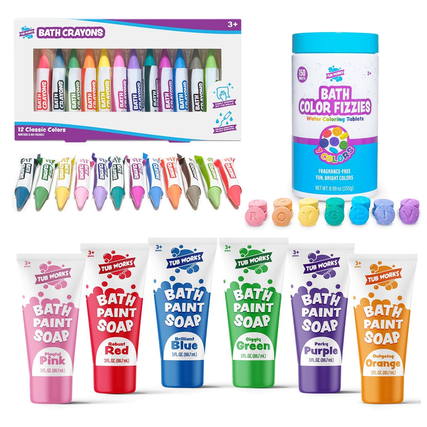 HotTub Works® Smooth™ Bath Crayons Bath Toy, 12 Pack | Nontoxic, Washable Bath Crayons for Toddlers & Kids | Unique Formula Draws Smoothly & Vividly on Wet & Dry Tub Walls | Hexagon Grip Bathtub Crayons